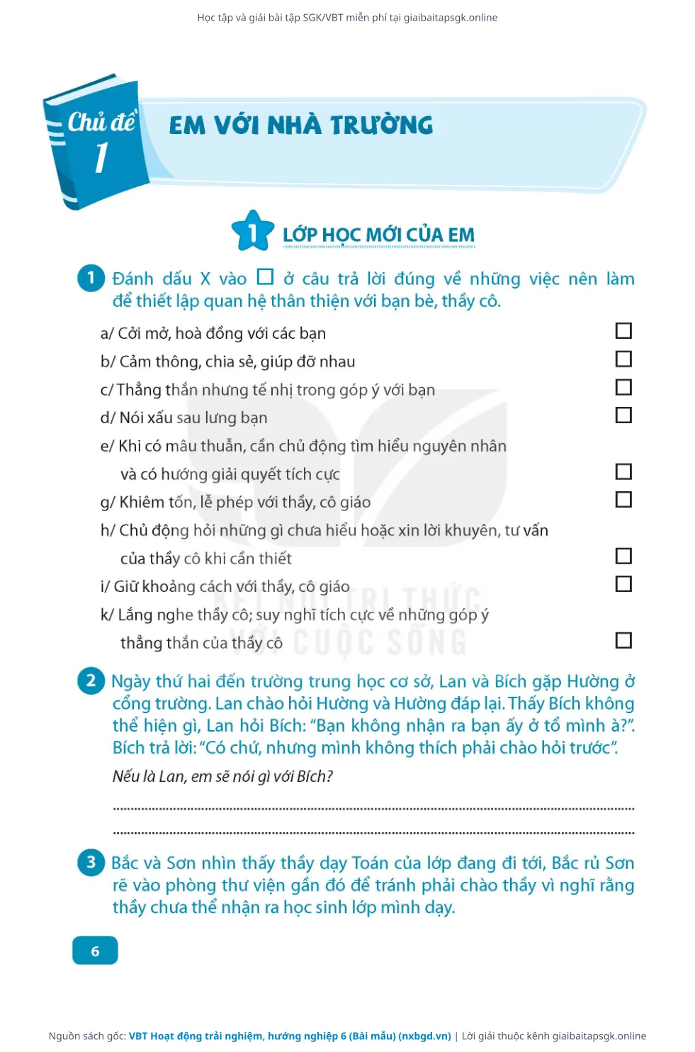 Trang 7 sách giáo khoa VBT Hoạt động trải nghiệm, hướng nghiệp 6 (Bài mẫu) thu nhỏ
