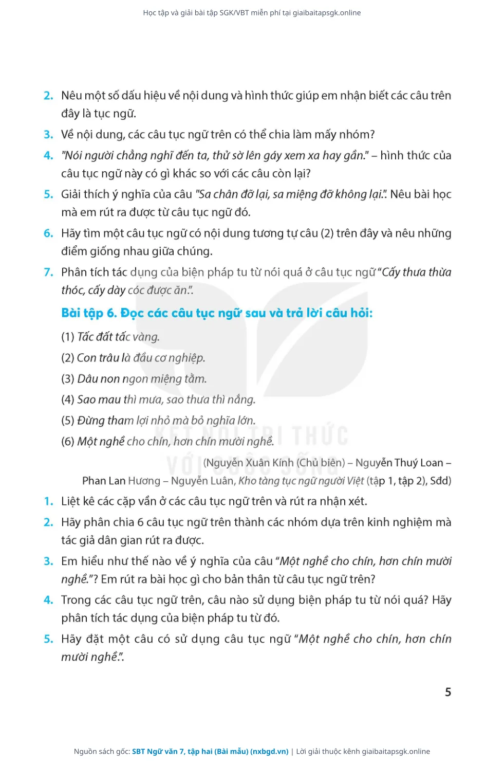 Trang 6 sách giáo khoa SBT Ngữ văn 7, tập hai (Bài mẫu) thu nhỏ