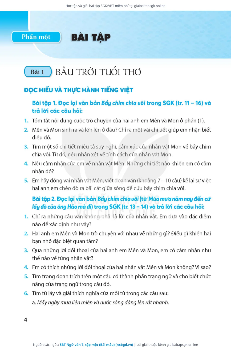 Trang 5 sách giáo khoa SBT Ngữ văn 7, tập một (Bài mẫu) thu nhỏ
