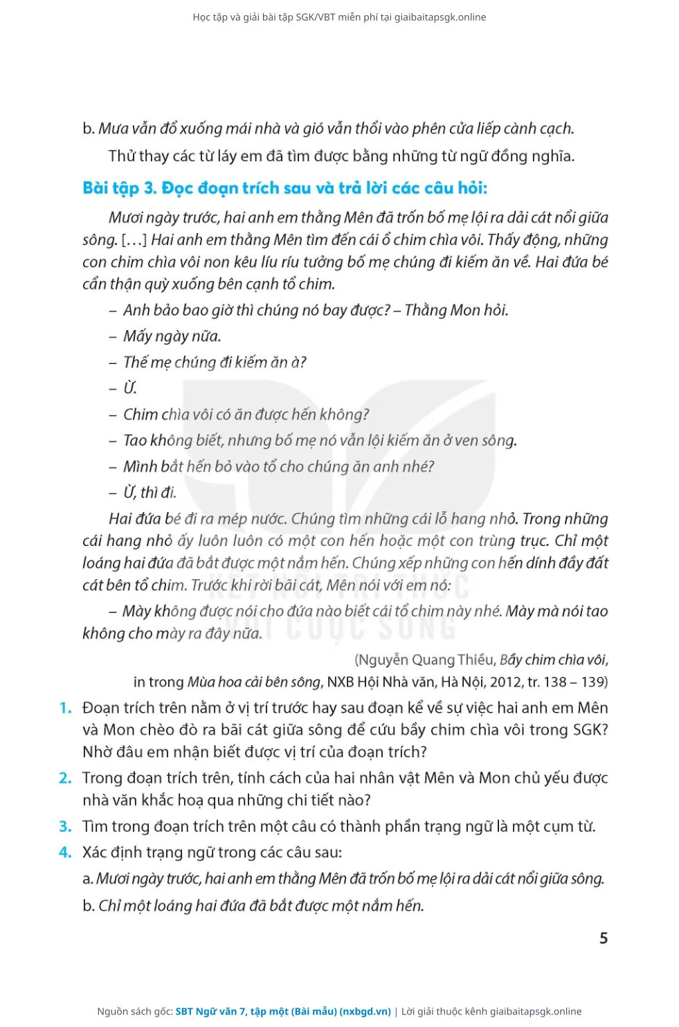 Trang 6 sách giáo khoa SBT Ngữ văn 7, tập một (Bài mẫu) thu nhỏ