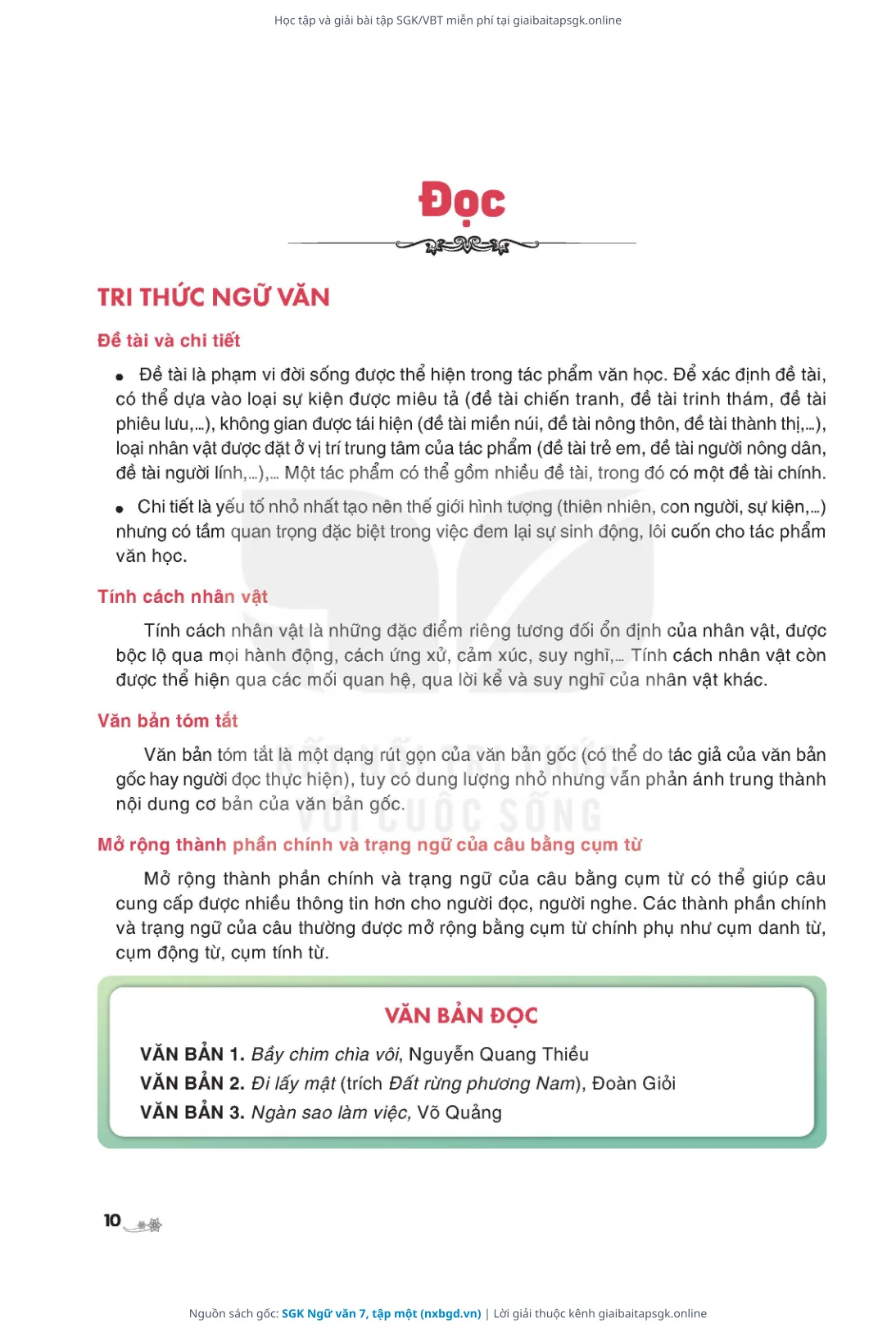 Trang 11 sách giáo khoa SGK Ngữ văn 7, tập một thu nhỏ
