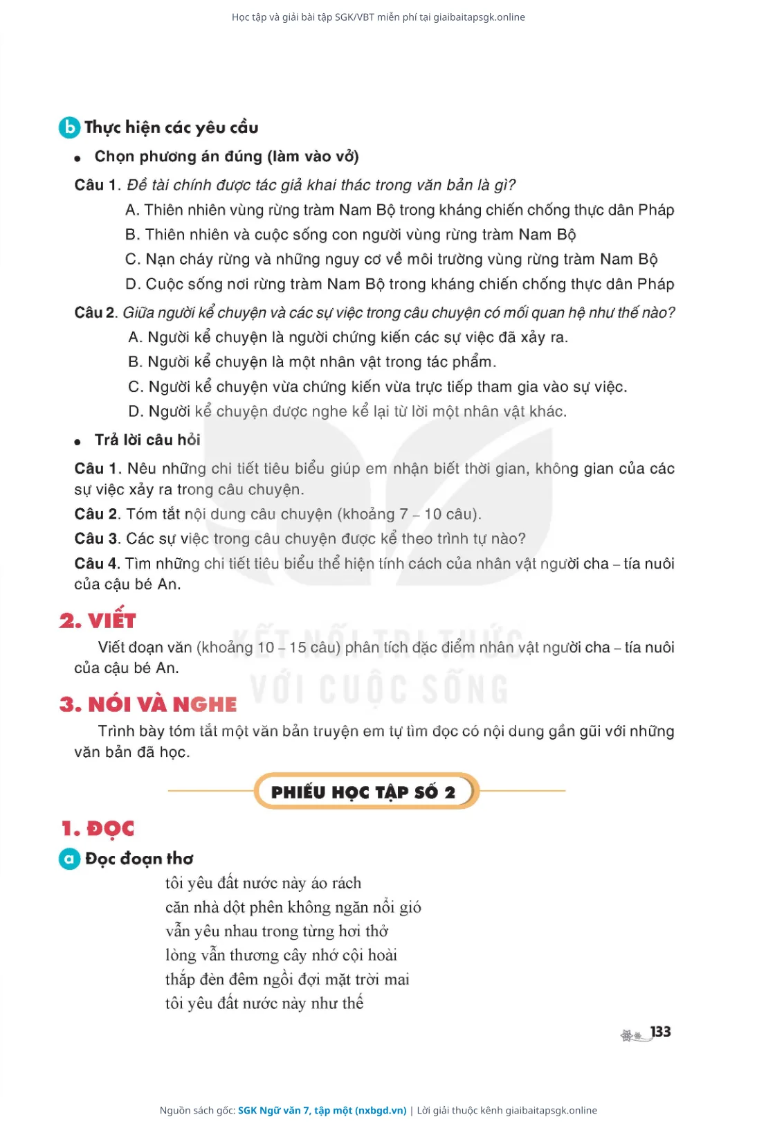 Trang 134 sách giáo khoa SGK Ngữ văn 7, tập một thu nhỏ