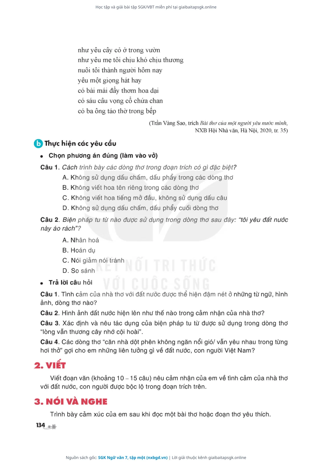 Trang 135 sách giáo khoa SGK Ngữ văn 7, tập một thu nhỏ