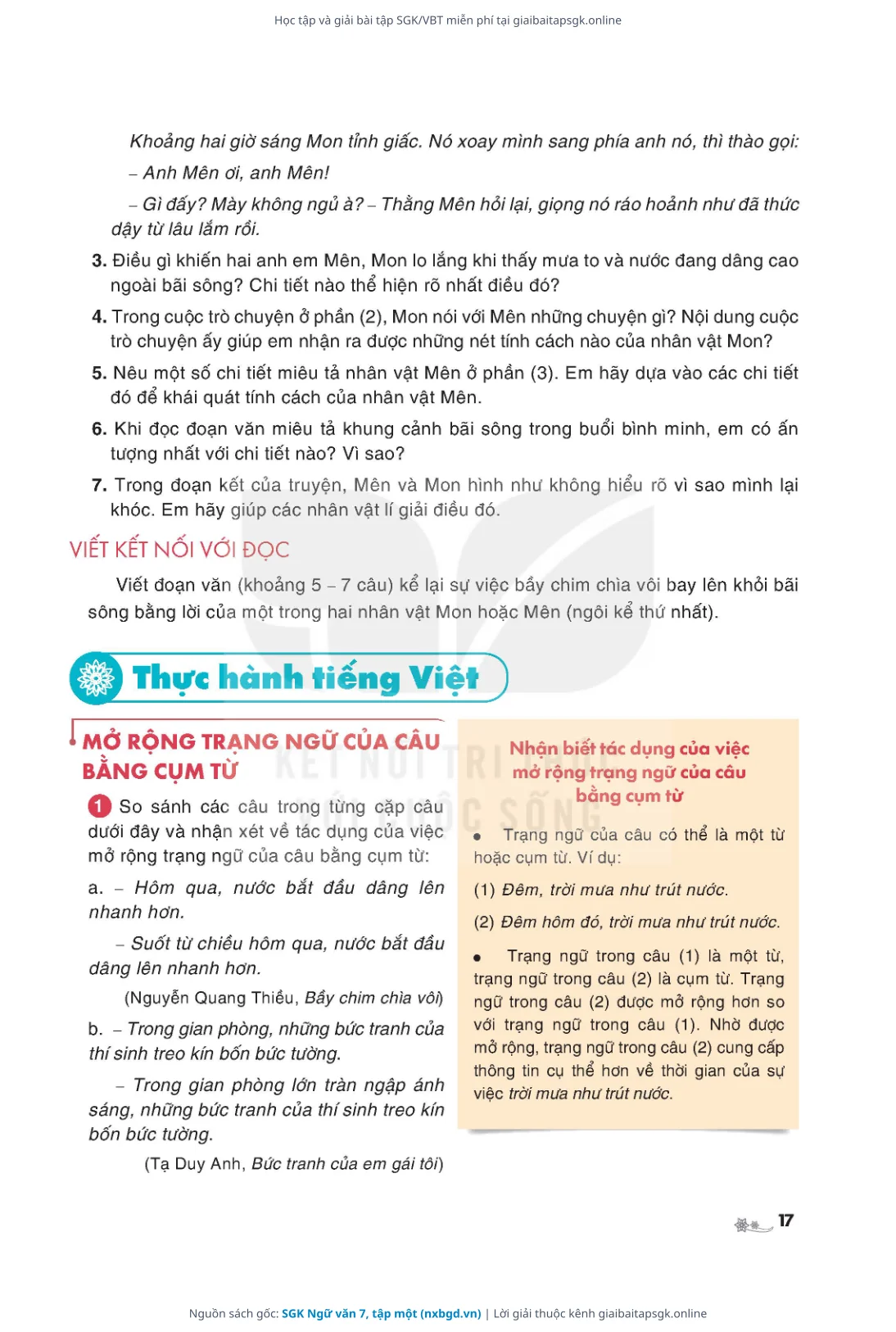 Trang 18 sách giáo khoa SGK Ngữ văn 7, tập một thu nhỏ