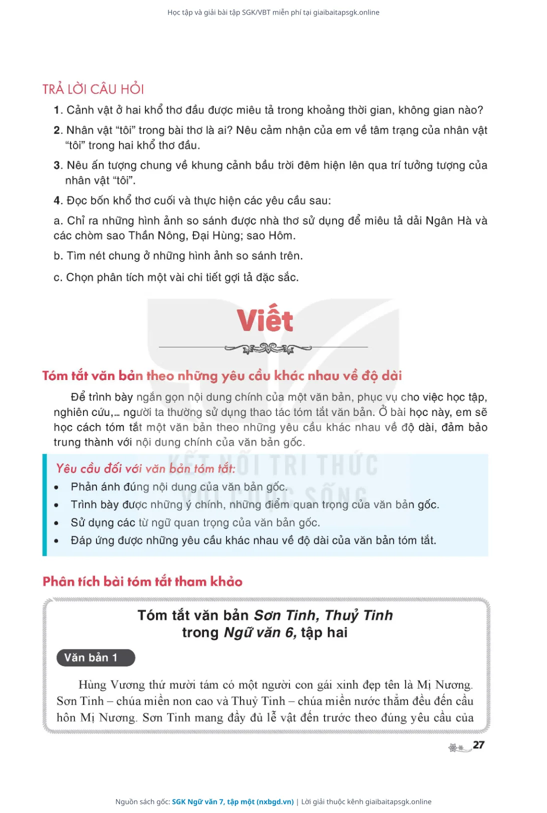 Trang 28 sách giáo khoa SGK Ngữ văn 7, tập một thu nhỏ