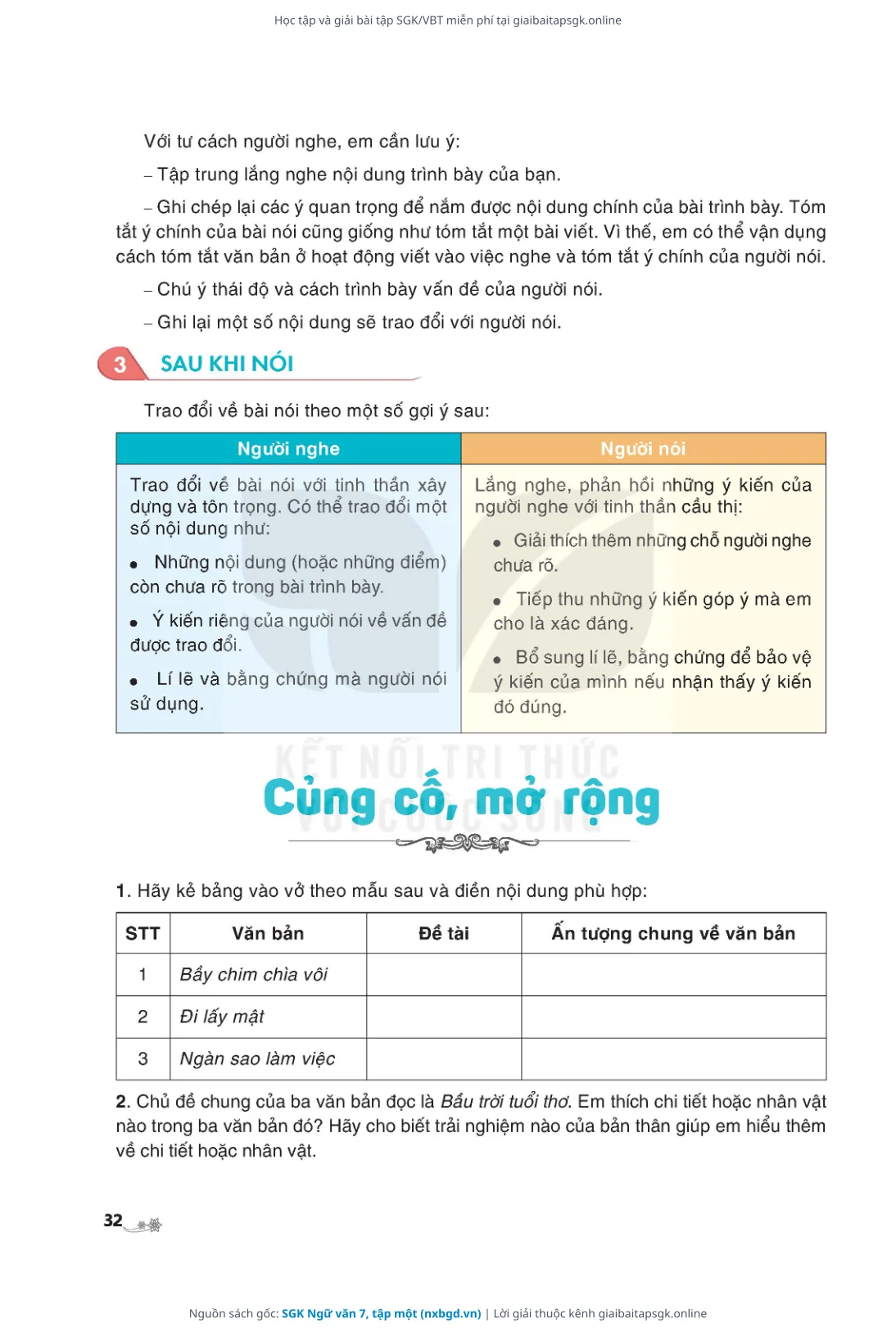 Trang 33 sách giáo khoa SGK Ngữ văn 7, tập một thu nhỏ
