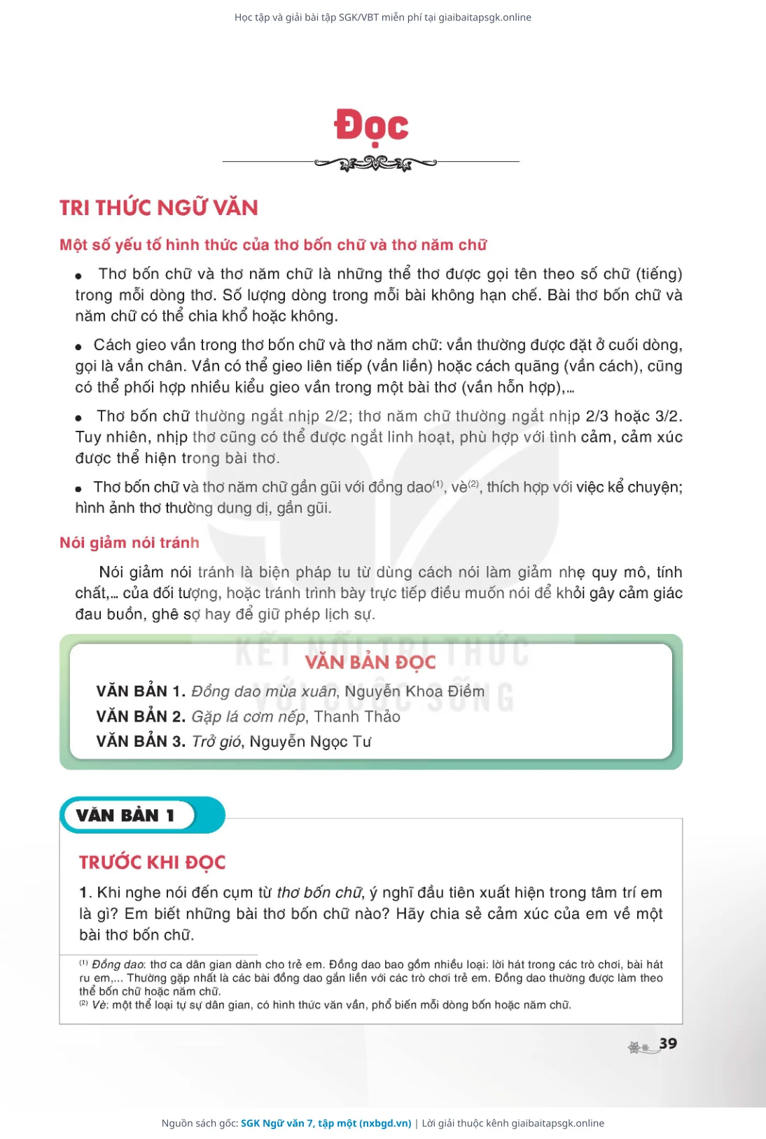 Trang 40 sách giáo khoa SGK Ngữ văn 7, tập một thu nhỏ