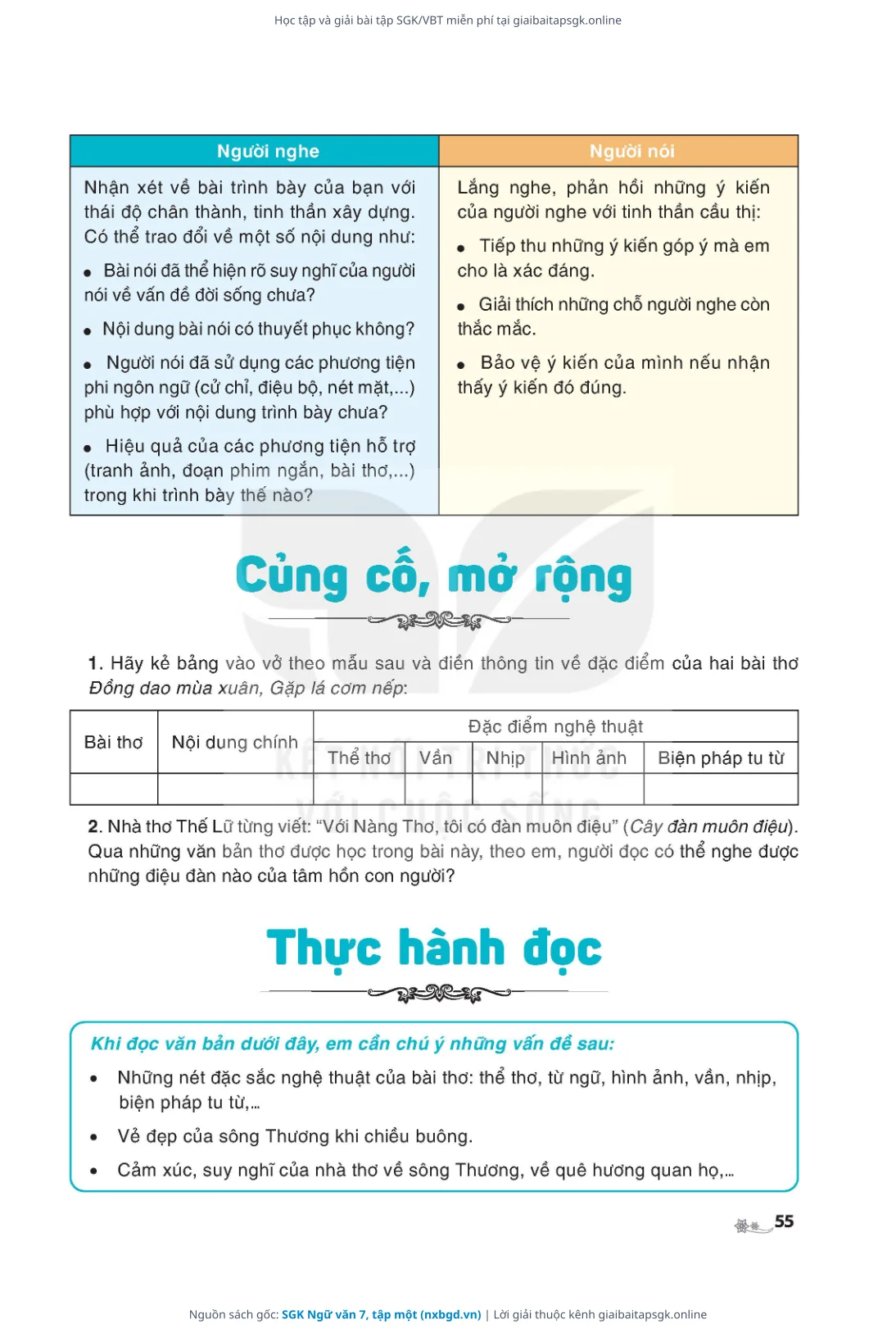Trang 56 sách giáo khoa SGK Ngữ văn 7, tập một thu nhỏ