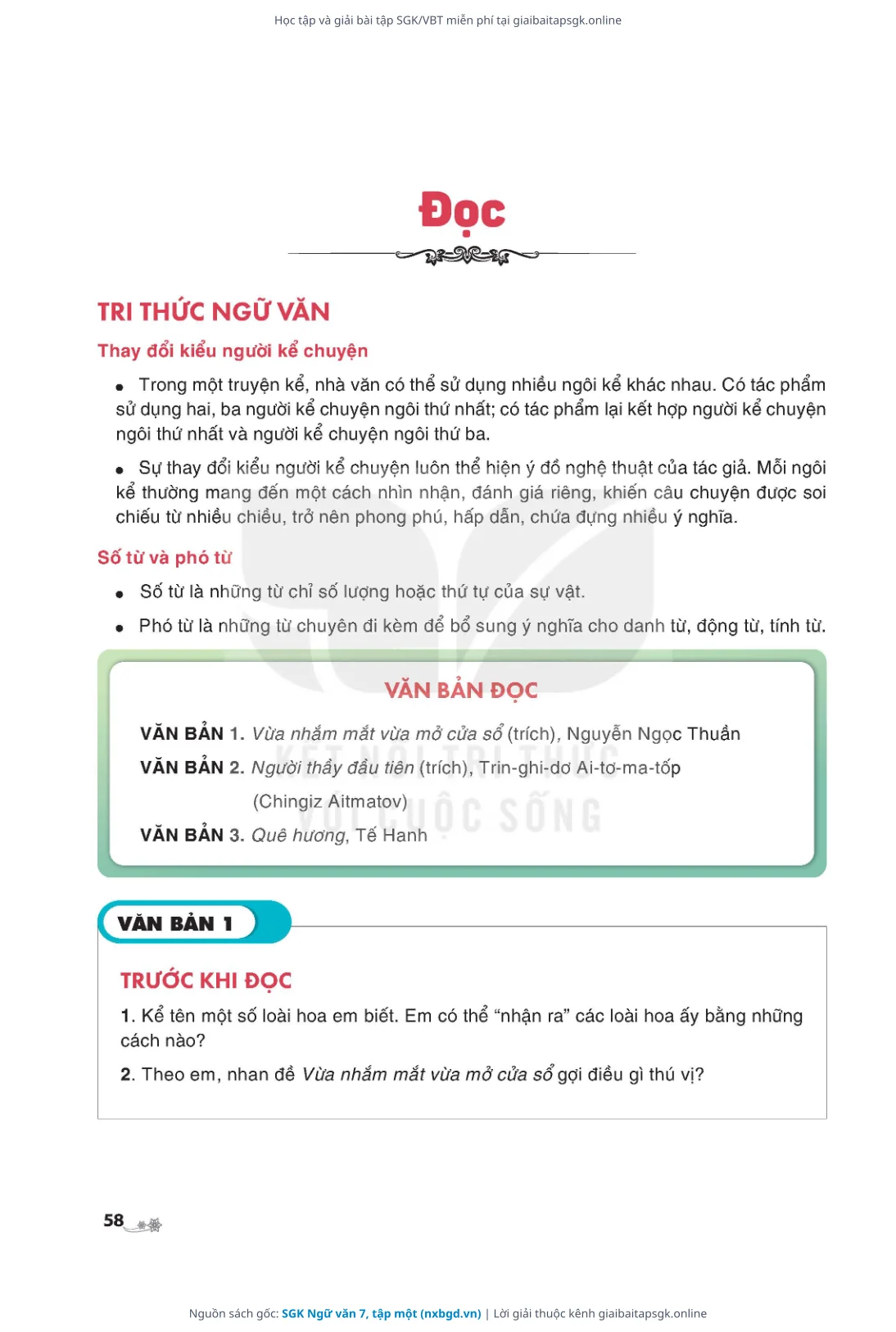 Trang 59 sách giáo khoa SGK Ngữ văn 7, tập một thu nhỏ
