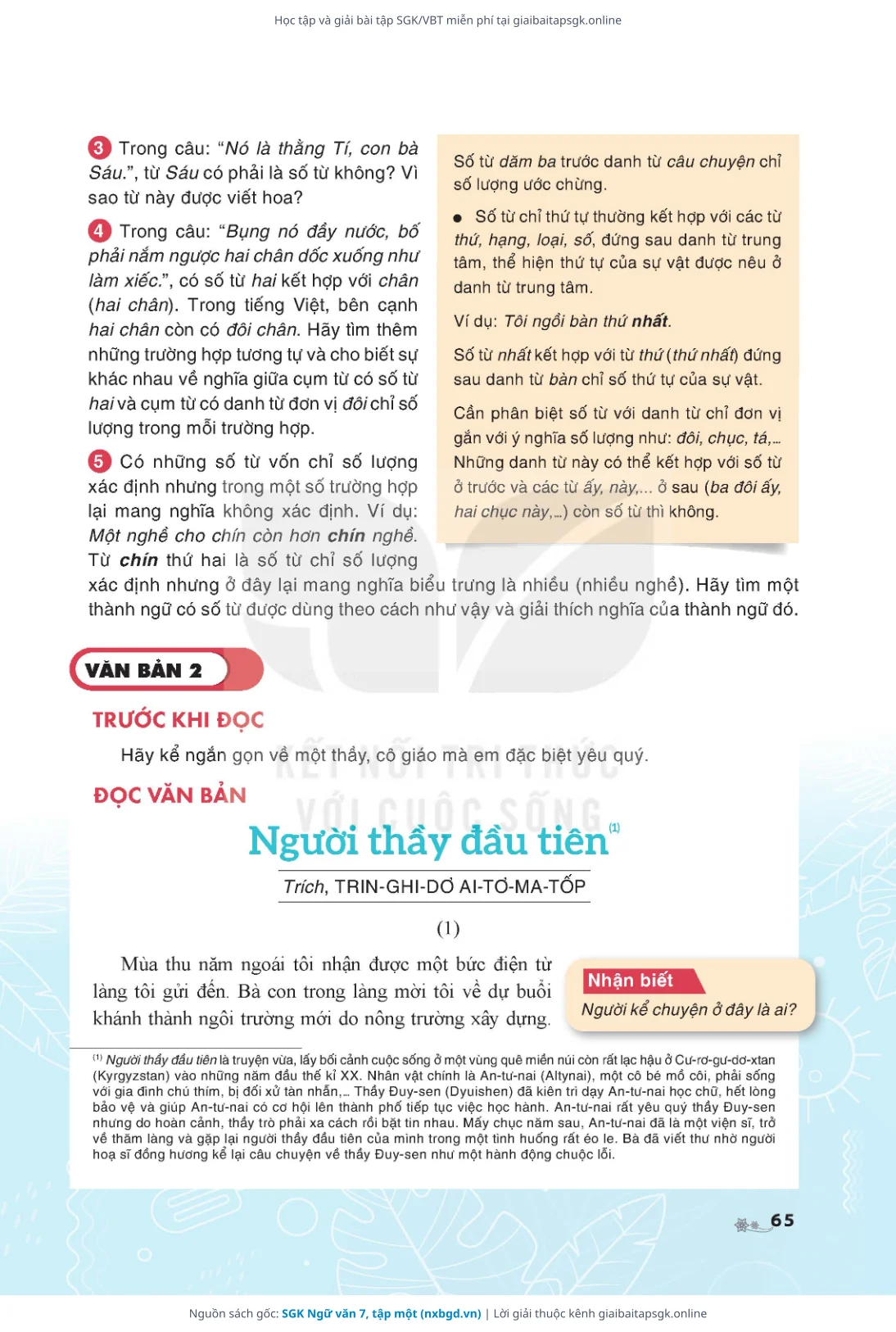 Trang 66 sách giáo khoa SGK Ngữ văn 7, tập một thu nhỏ