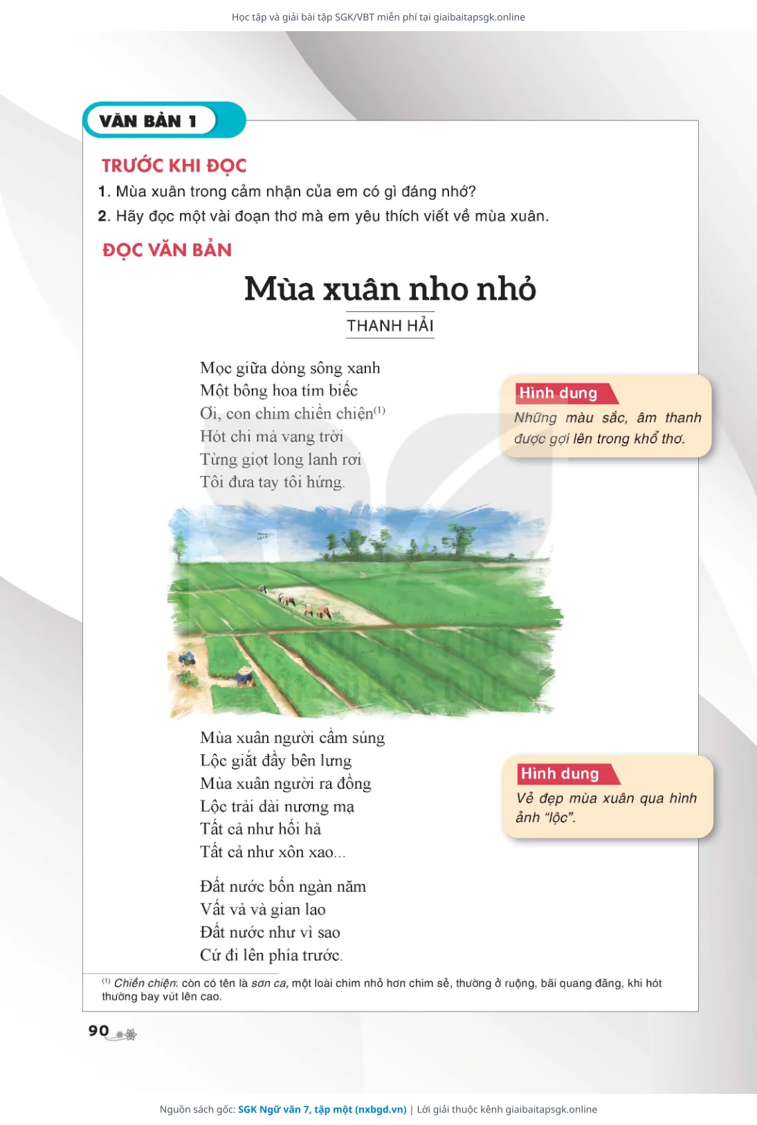 Trang 91 sách giáo khoa SGK Ngữ văn 7, tập một thu nhỏ