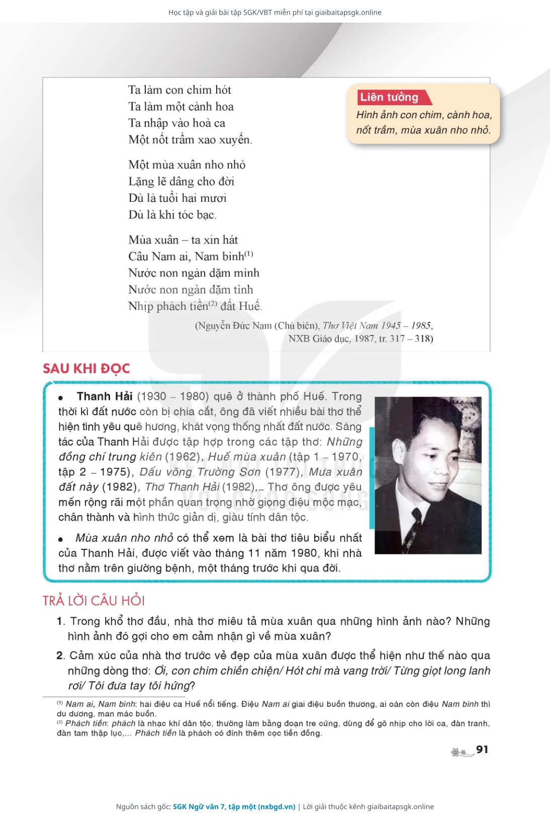 Trang 92 sách giáo khoa SGK Ngữ văn 7, tập một thu nhỏ