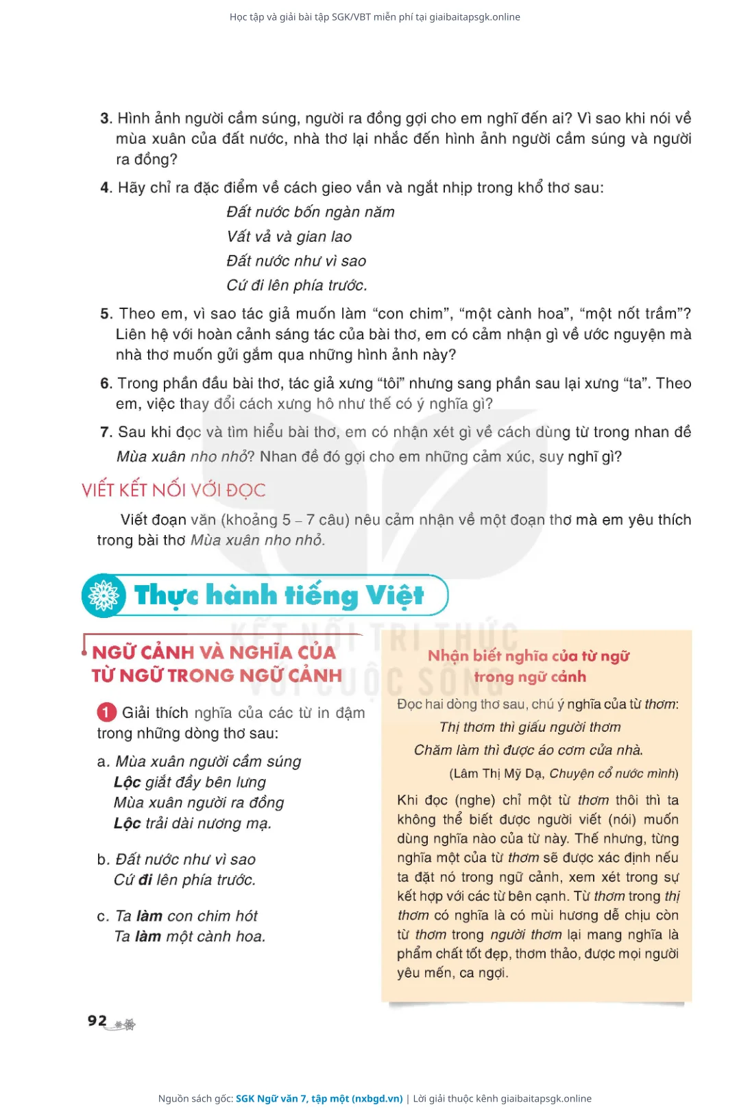 Trang 93 sách giáo khoa SGK Ngữ văn 7, tập một thu nhỏ