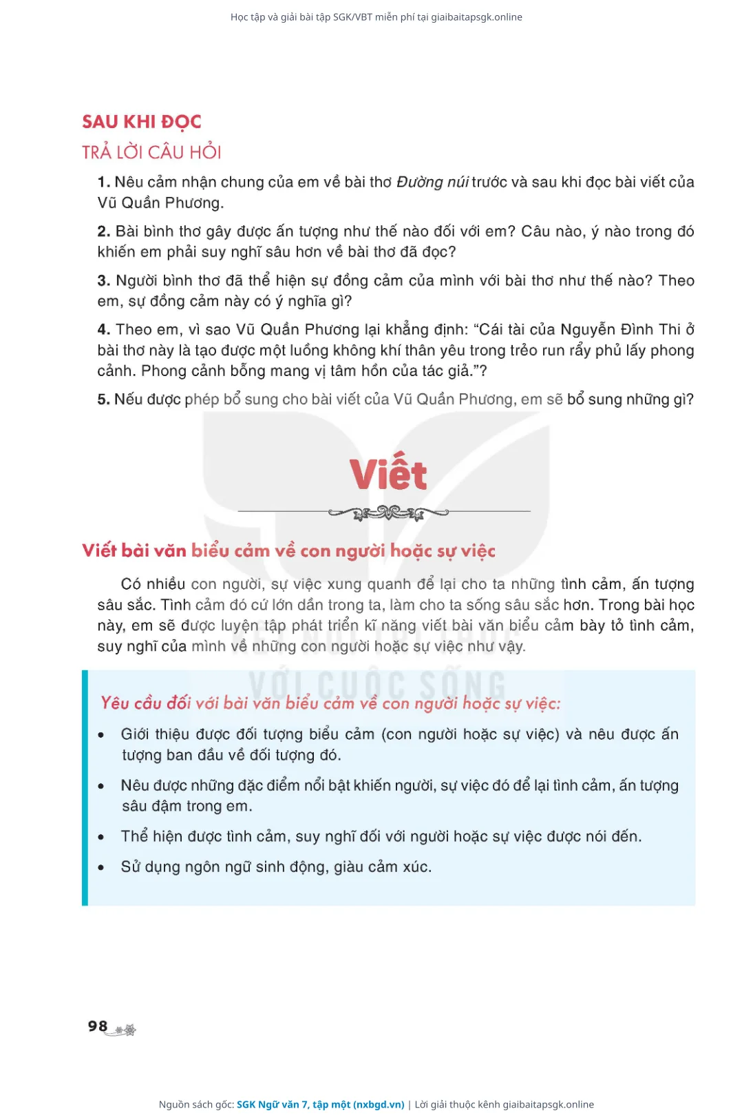 Trang 99 sách giáo khoa SGK Ngữ văn 7, tập một thu nhỏ
