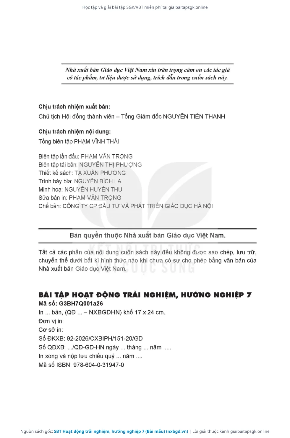 Trang 7 sách giáo khoa SBT Hoạt động trải nghiệm, hướng nghiệp 7 (Bài mẫu) thu nhỏ