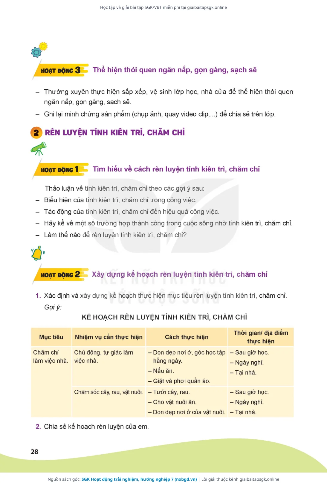 Trang 29 sách giáo khoa SGK Hoạt động trải nghiệm, hướng nghiệp 7 bản chuẩn