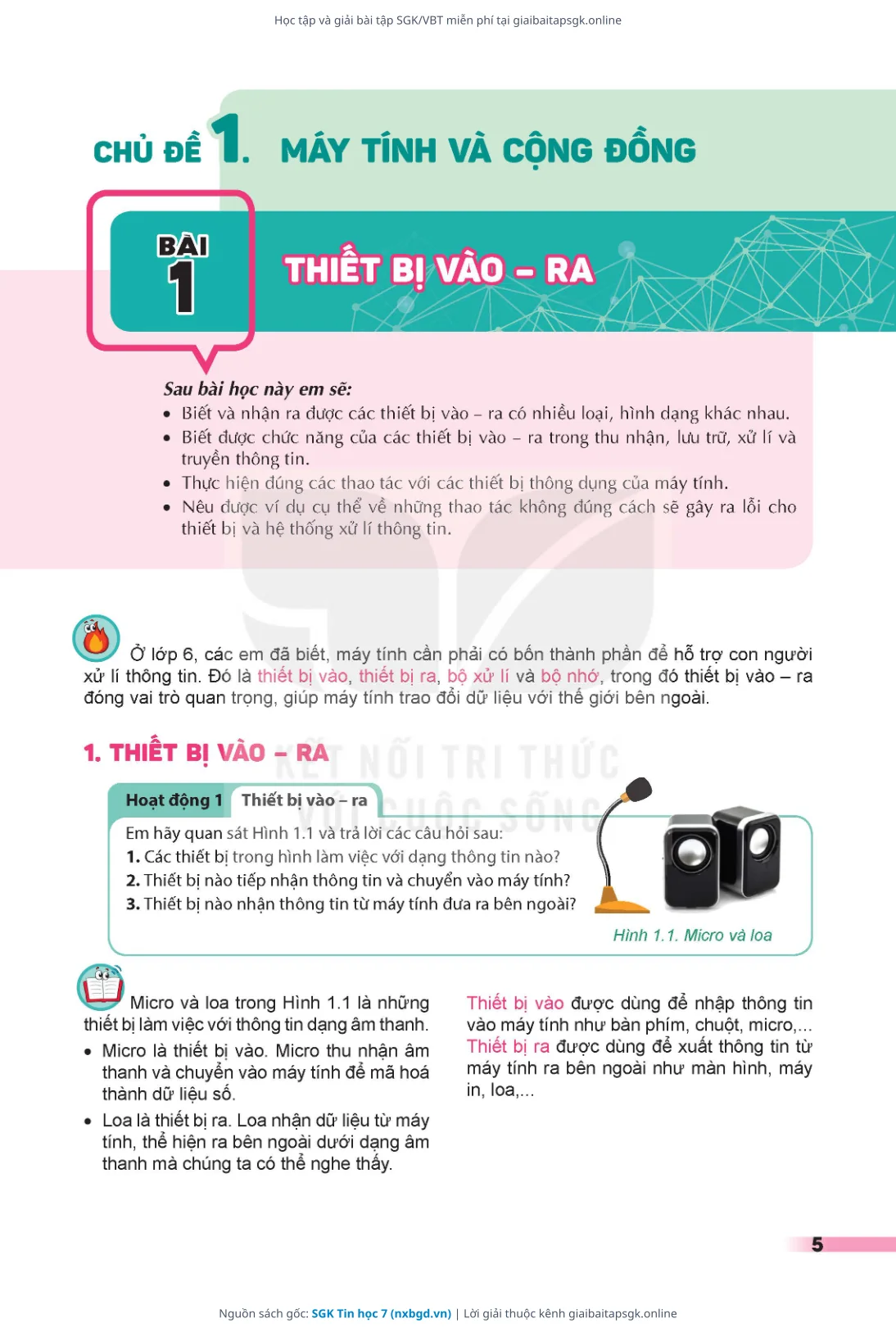 Trang 5 sách giáo khoa SGK Tin học 7 bản chuẩn