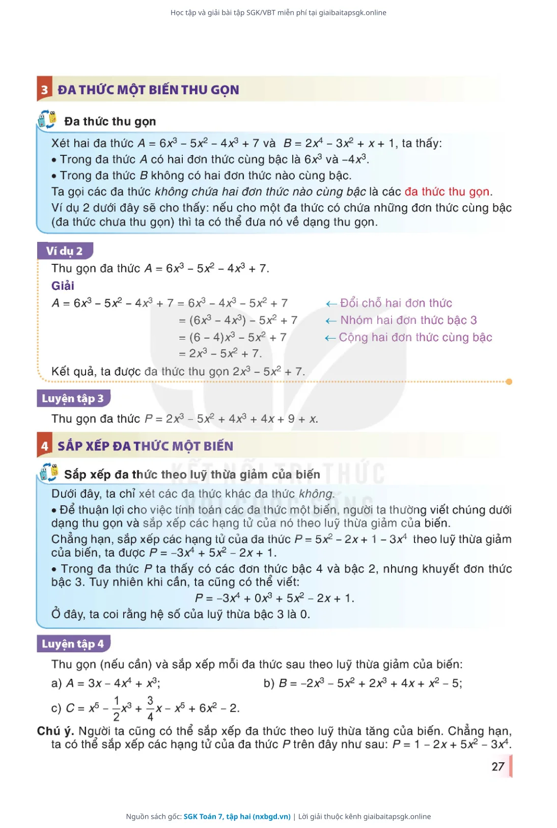 Trang 28 sách giáo khoa SGK Toán 7, tập hai thu nhỏ