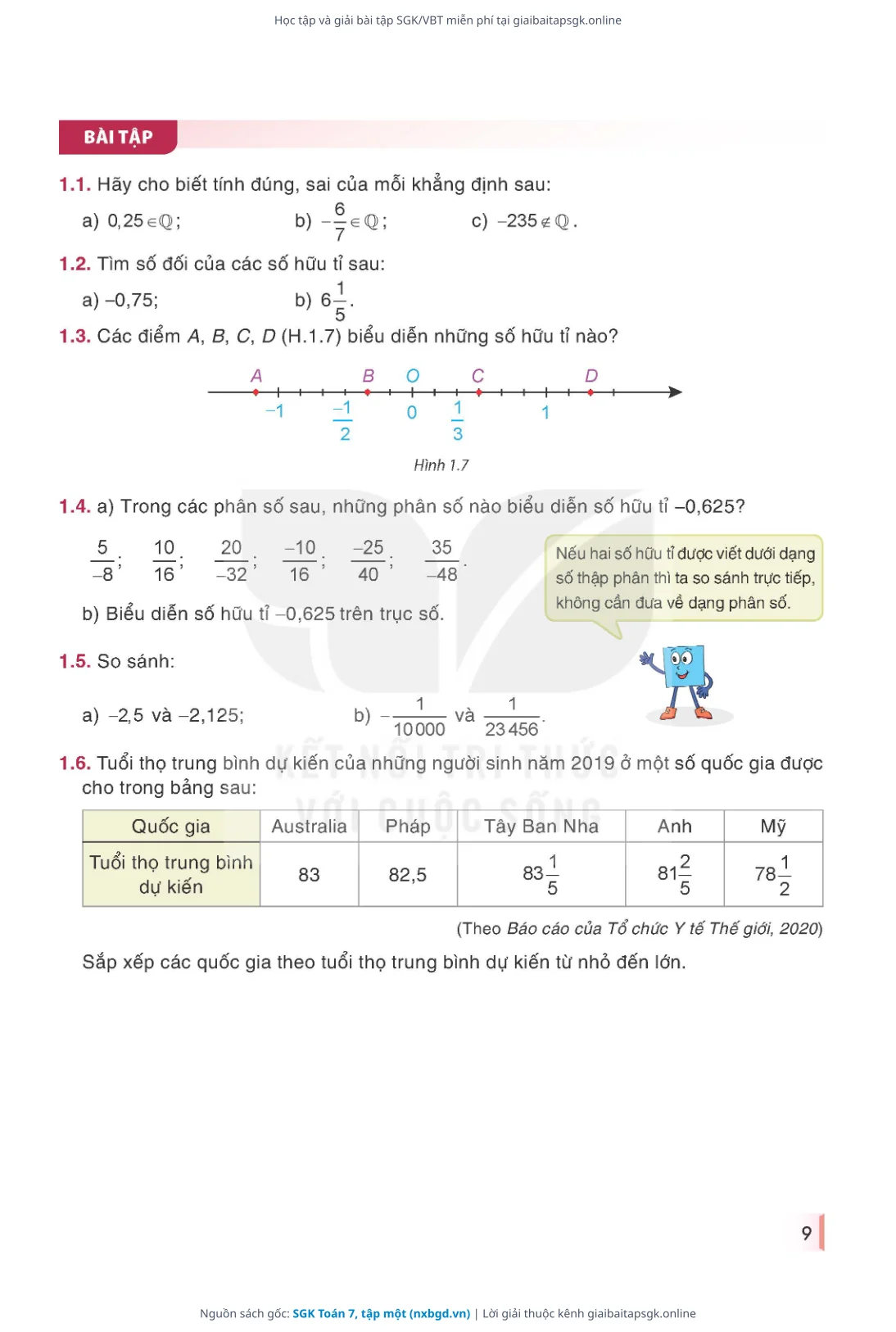 Trang 9 sách giáo khoa SGK Toán 7, tập một bản chuẩn