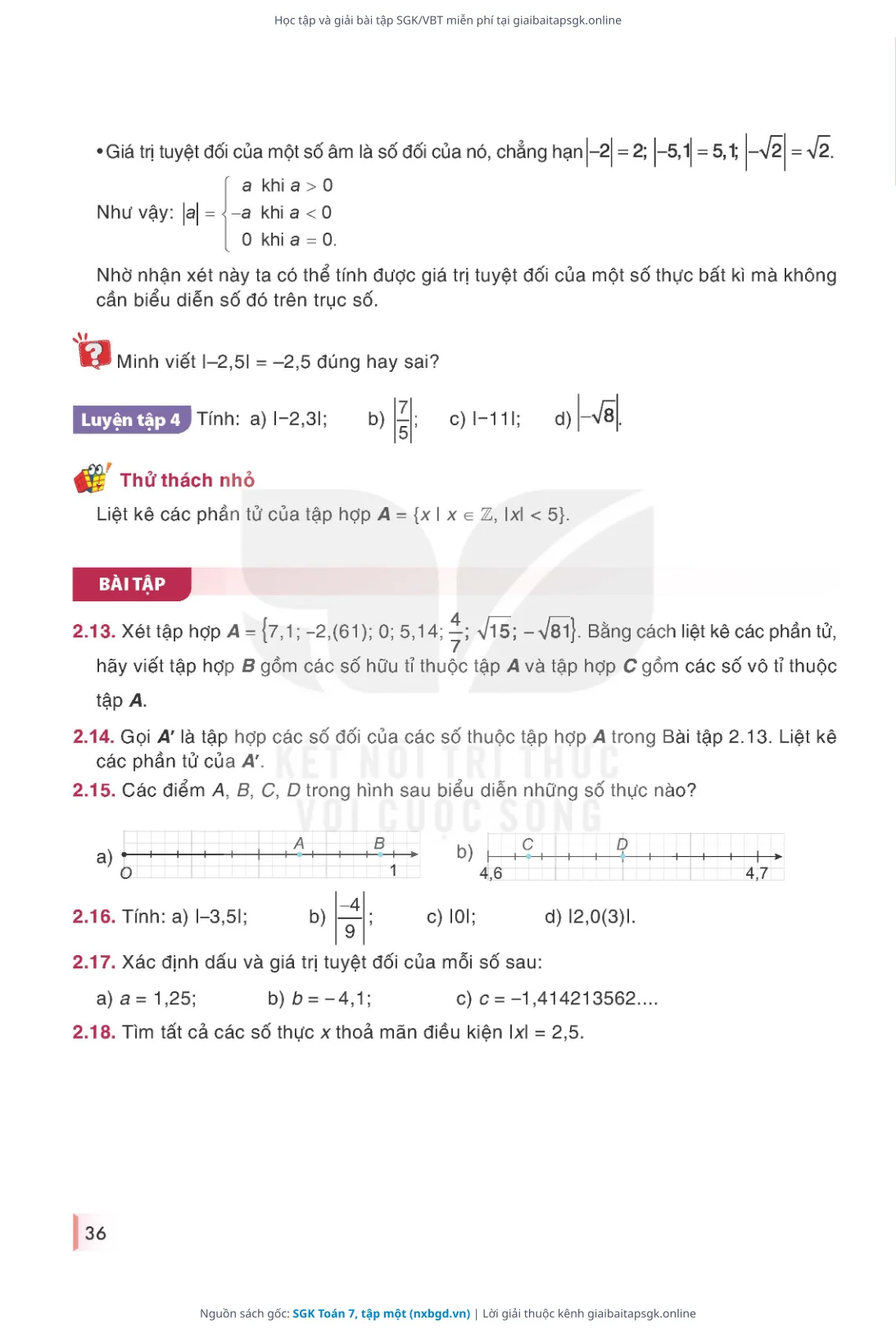 Trang 37 sách giáo khoa SGK Toán 7, tập một thu nhỏ