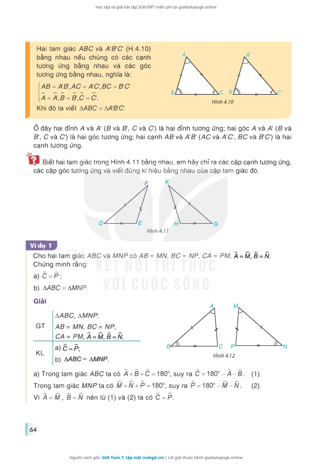 Trang 65 sách giáo khoa SGK Toán 7, tập một thu nhỏ
