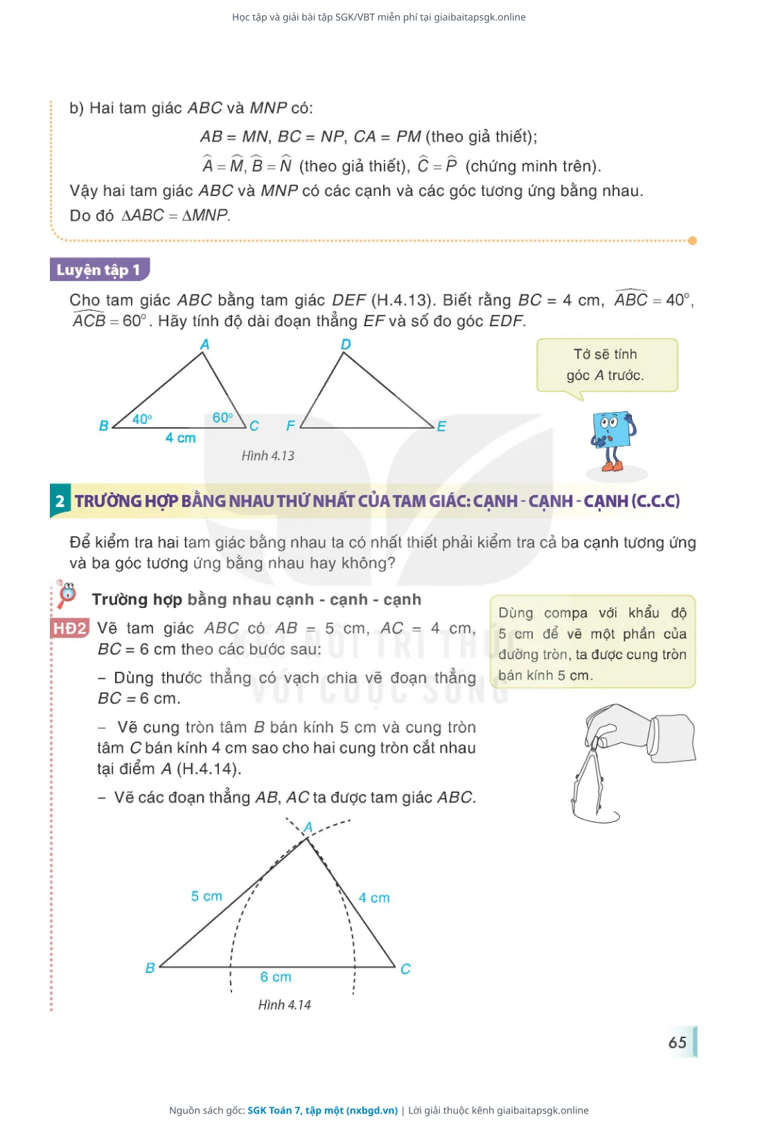 Trang 66 sách giáo khoa SGK Toán 7, tập một thu nhỏ
