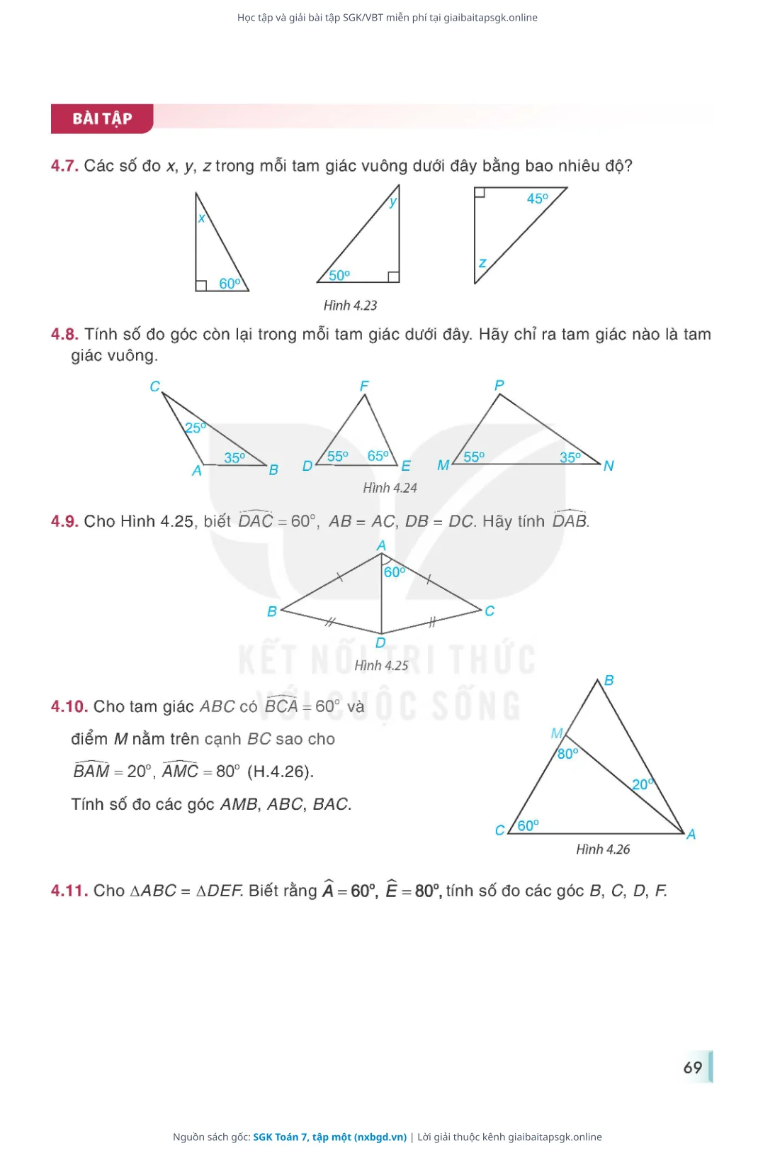 Trang 70 sách giáo khoa SGK Toán 7, tập một thu nhỏ