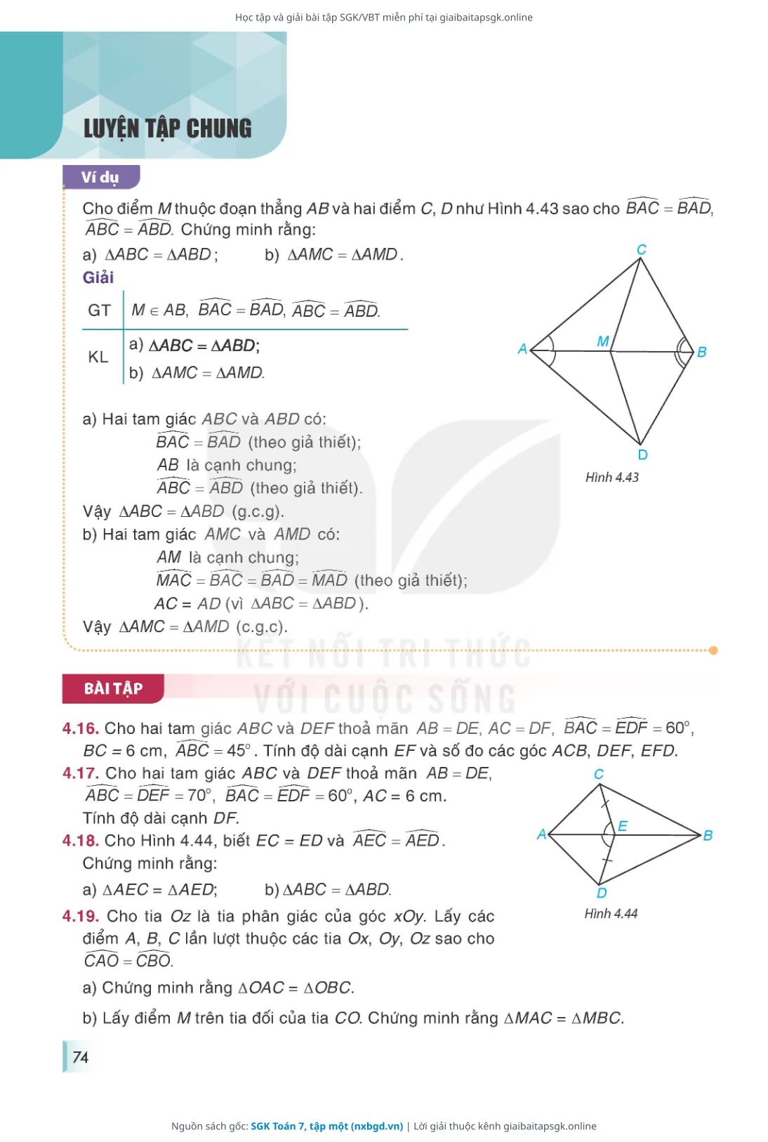 Trang 75 sách giáo khoa SGK Toán 7, tập một thu nhỏ