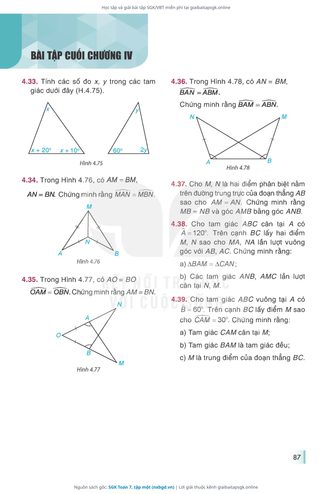 Trang 87 sách giáo khoa SGK Toán 7, tập một bản chuẩn