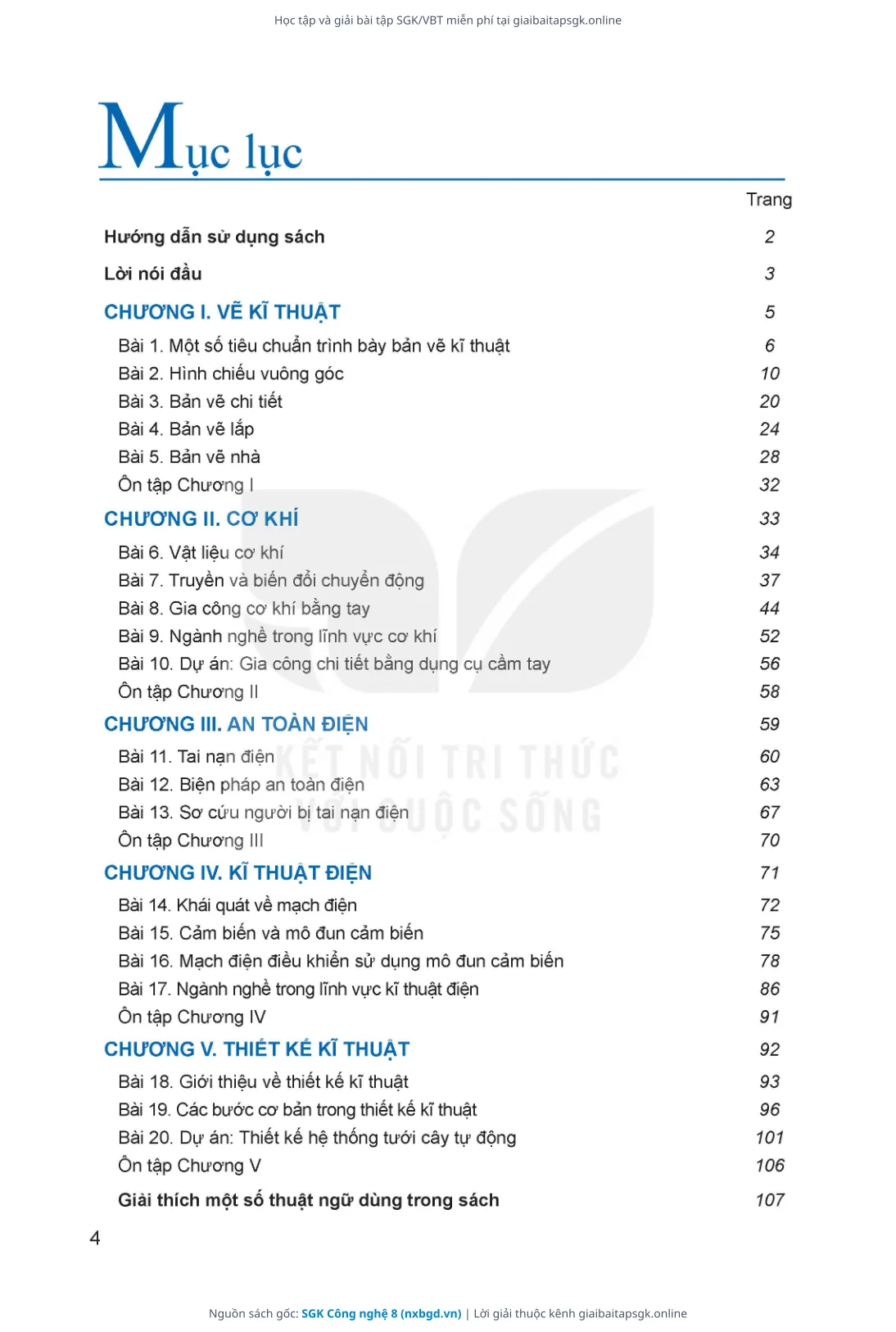 Trang 5 sách giáo khoa SGK Công nghệ 8 thu nhỏ