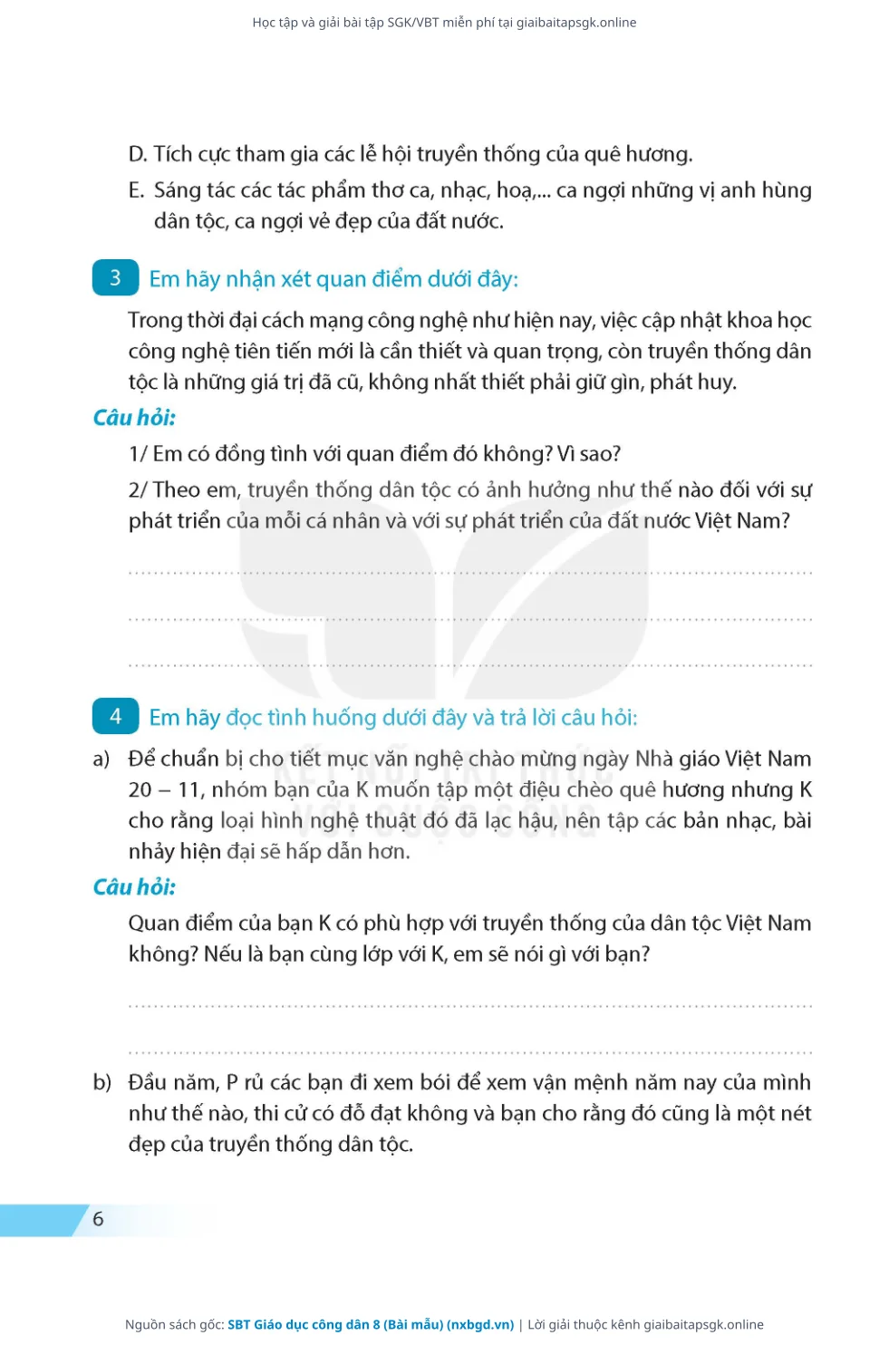 Trang 7 sách giáo khoa SBT Giáo dục công dân 8 (Bài mẫu) thu nhỏ