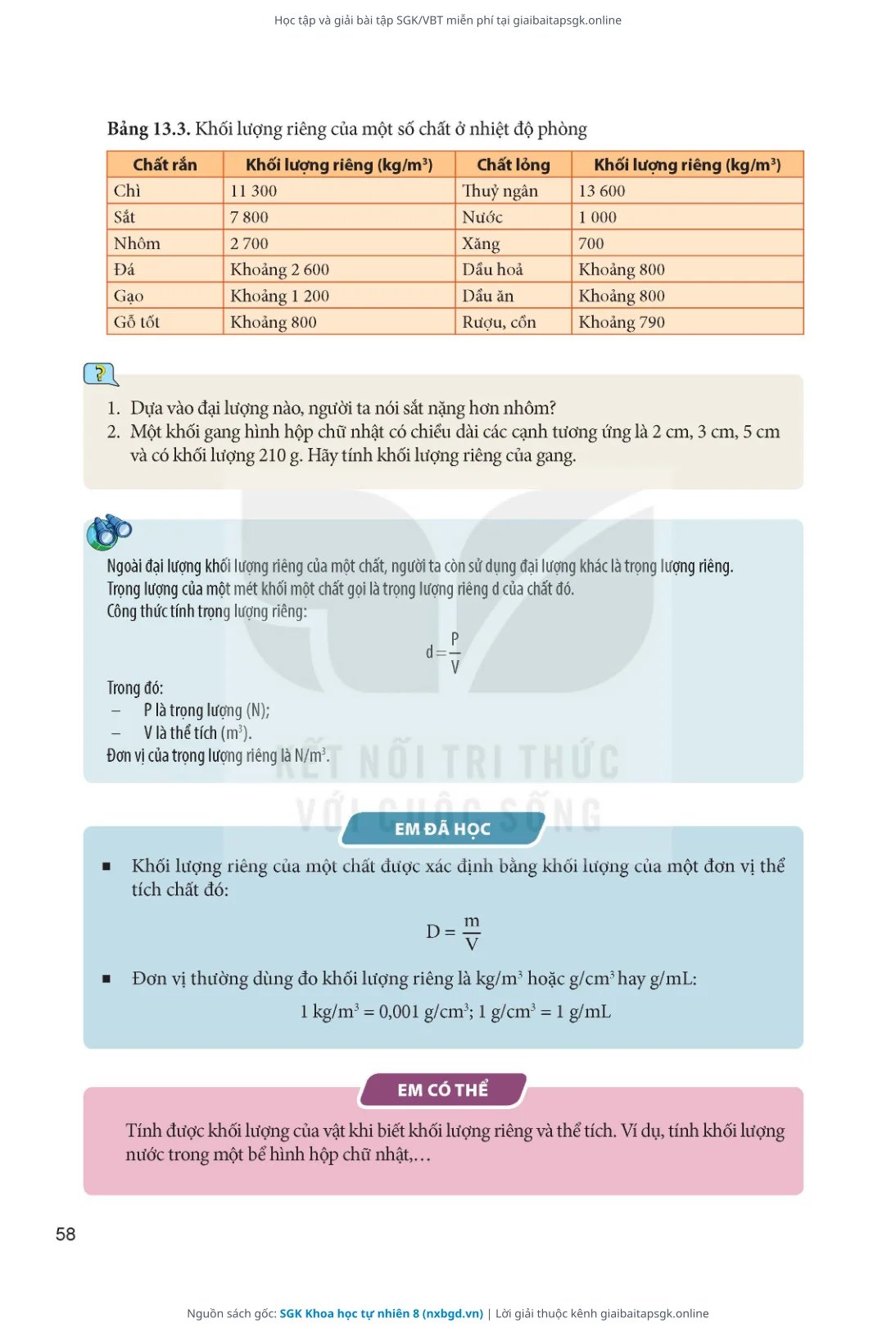 Trang 59 sách giáo khoa SGK Khoa học tự nhiên 8 thu nhỏ