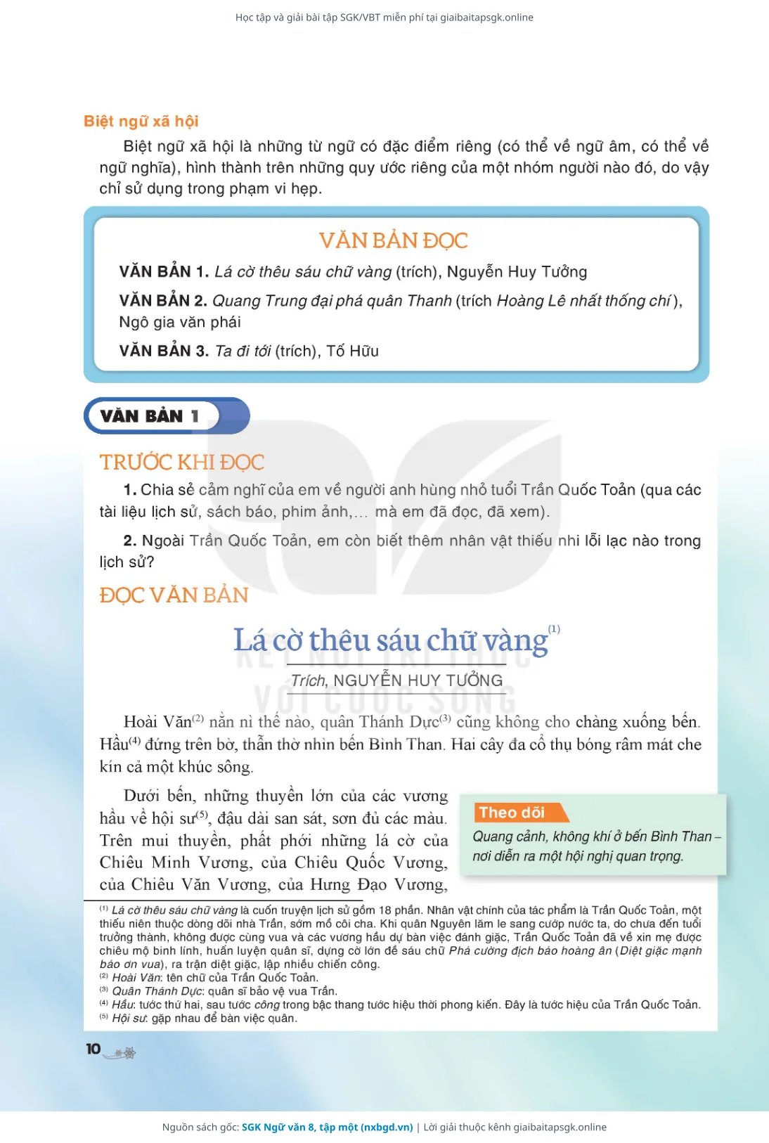 Trang 10 sách giáo khoa SGK Ngữ văn 8, tập một bản chuẩn