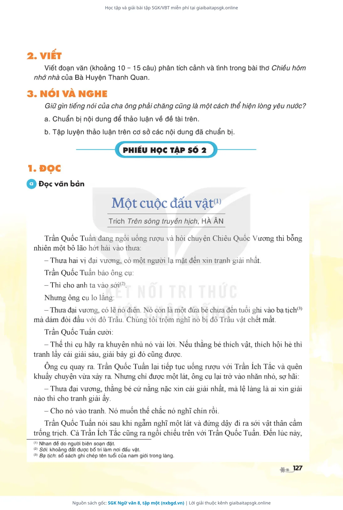 Trang 127 sách giáo khoa SGK Ngữ văn 8, tập một bản chuẩn