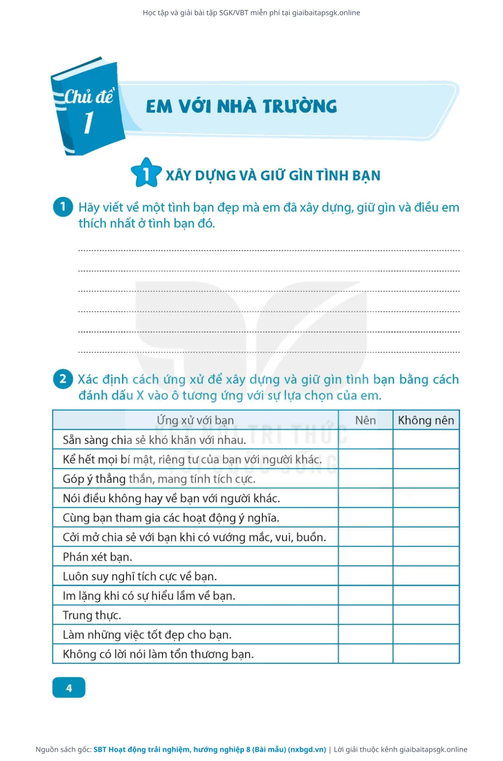 Trang 5 sách giáo khoa SBT Hoạt động trải nghiệm, hướng nghiệp 8 (Bài mẫu) thu nhỏ