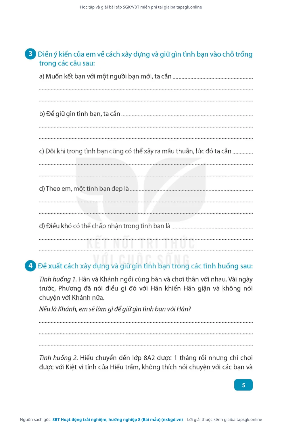 Trang 6 sách giáo khoa SBT Hoạt động trải nghiệm, hướng nghiệp 8 (Bài mẫu) thu nhỏ