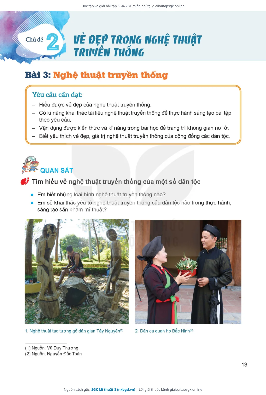 Trang 13 sách giáo khoa SGK Mĩ thuật 8 bản chuẩn