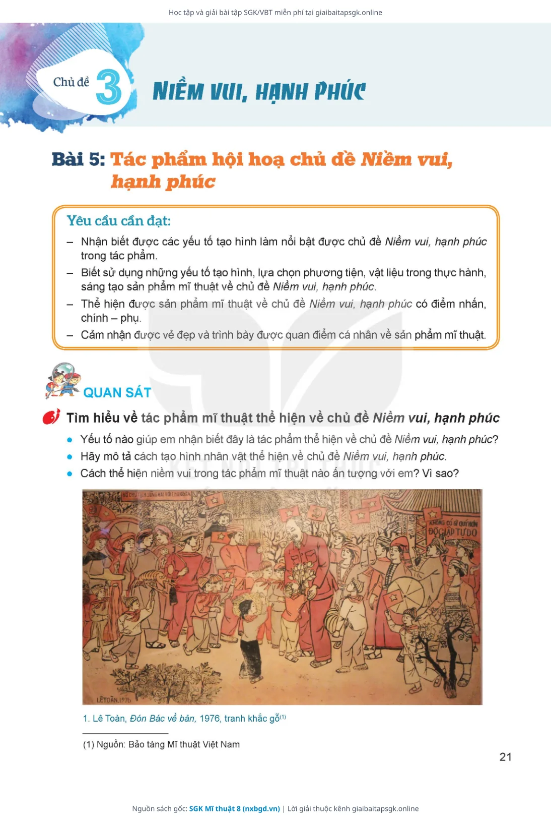 Trang 21 sách giáo khoa SGK Mĩ thuật 8 bản chuẩn
