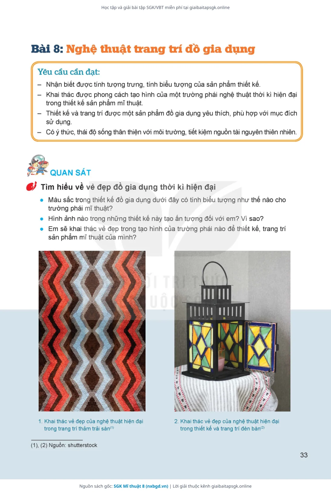Trang 33 sách giáo khoa SGK Mĩ thuật 8 bản chuẩn