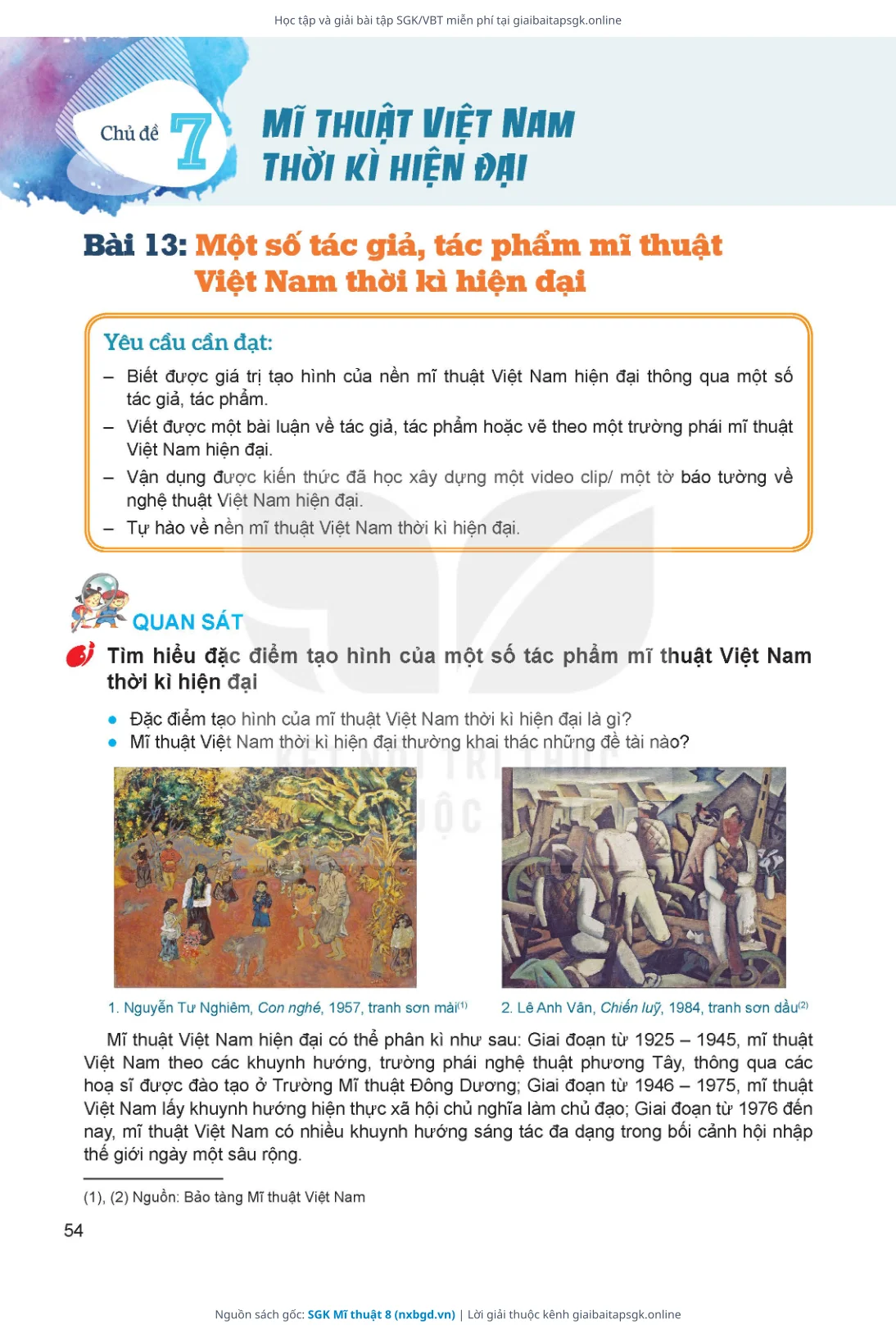 Trang 54 sách giáo khoa SGK Mĩ thuật 8 bản chuẩn