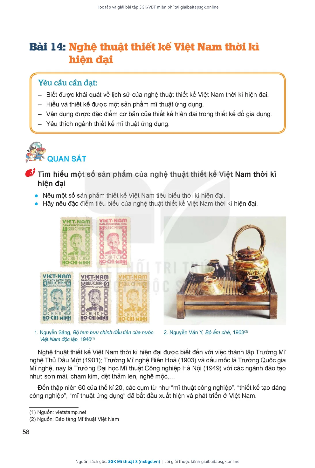 Trang 58 sách giáo khoa SGK Mĩ thuật 8 bản chuẩn