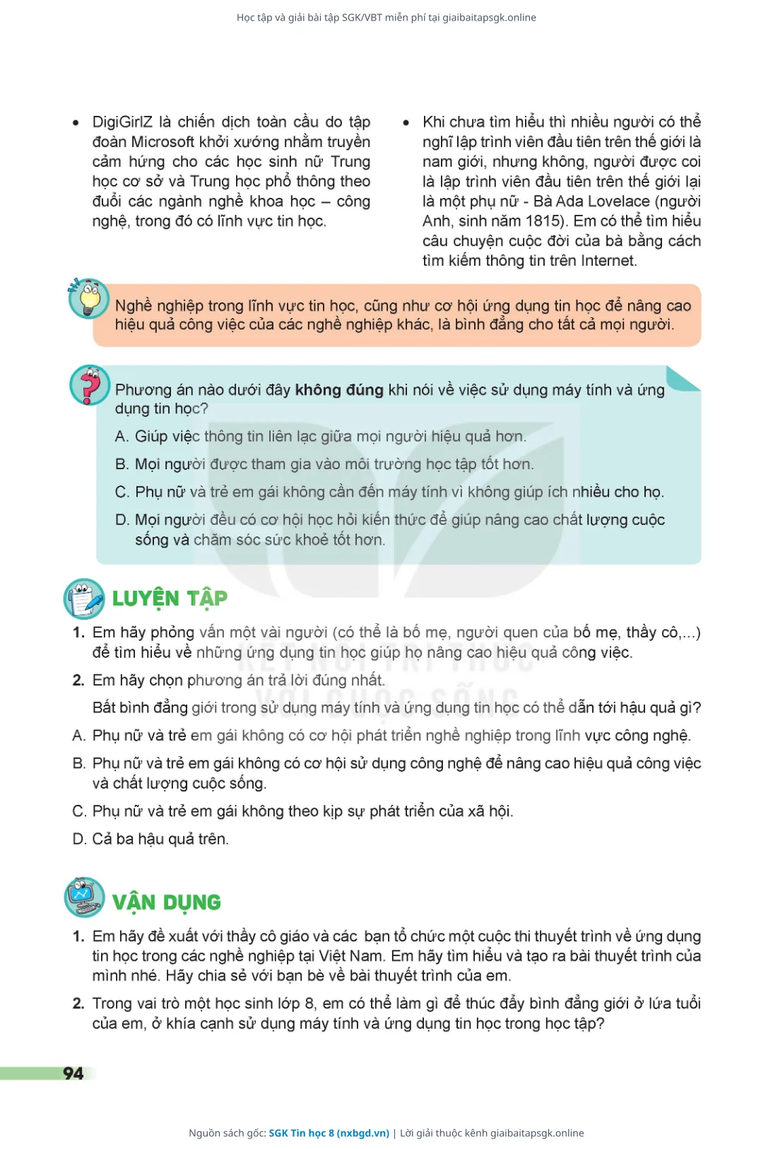 Trang 95 sách giáo khoa SGK Tin học 8 thu nhỏ