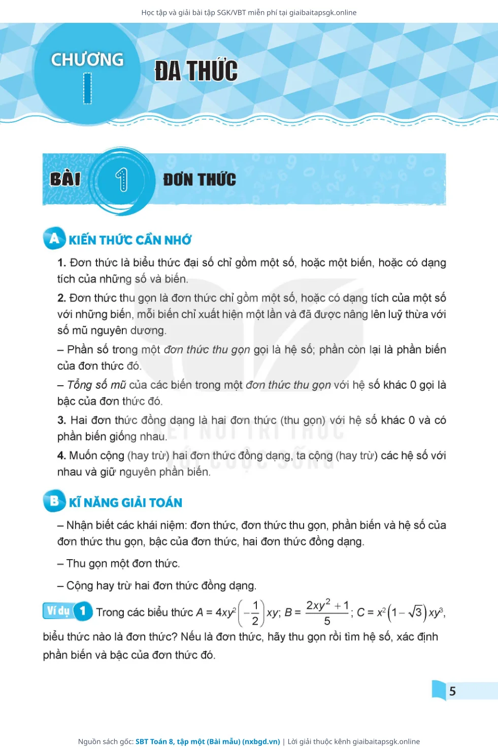 Trang 6 sách giáo khoa SBT Toán 8, tập một (Bài mẫu) thu nhỏ