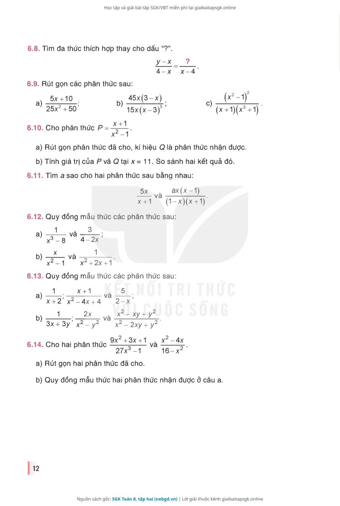 Trang 13 sách giáo khoa SGK Toán 8, tập hai thu nhỏ