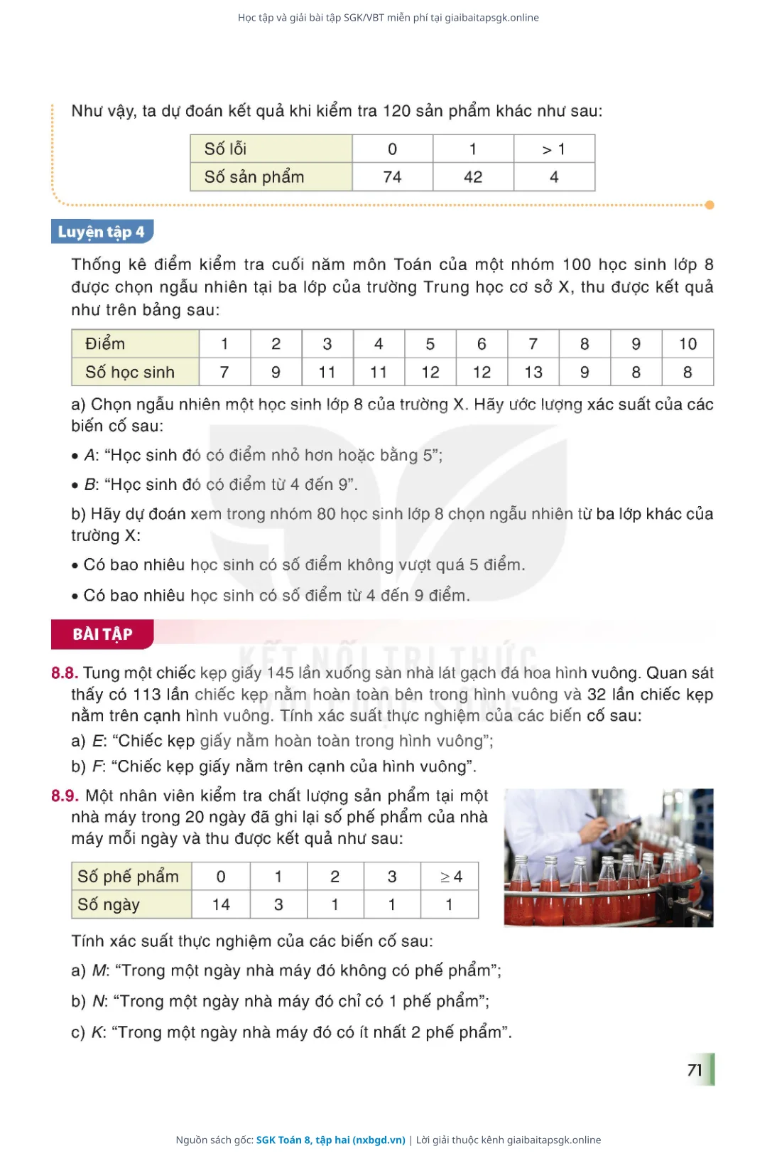 Trang 72 sách giáo khoa SGK Toán 8, tập hai thu nhỏ