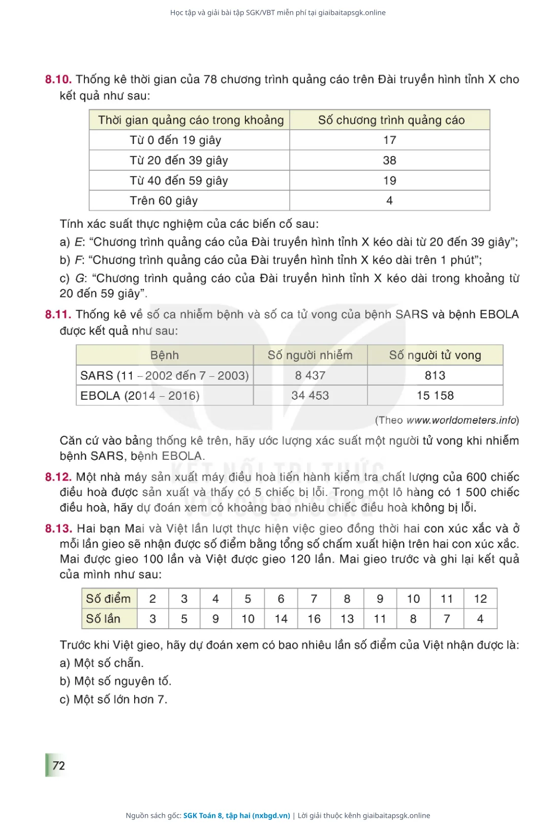 Trang 73 sách giáo khoa SGK Toán 8, tập hai thu nhỏ
