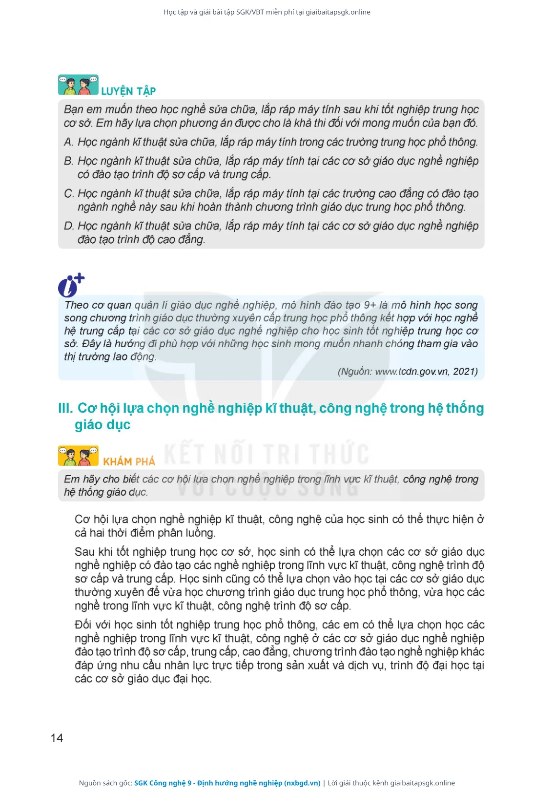 Trang 15 sách giáo khoa SGK Công nghệ 9 - Định hướng nghề nghiệp thu nhỏ