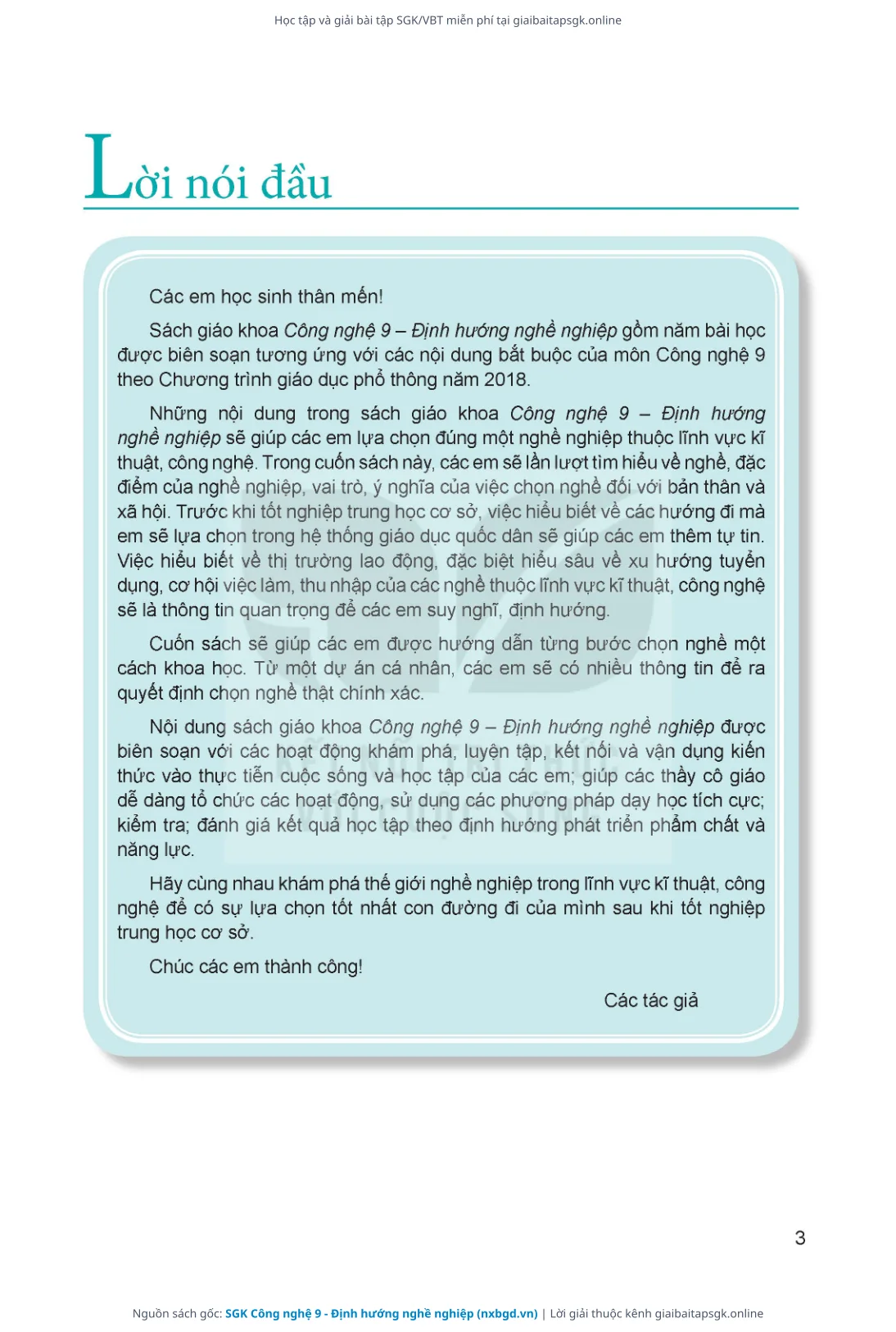 Trang 4 sách giáo khoa SGK Công nghệ 9 - Định hướng nghề nghiệp bản chuẩn