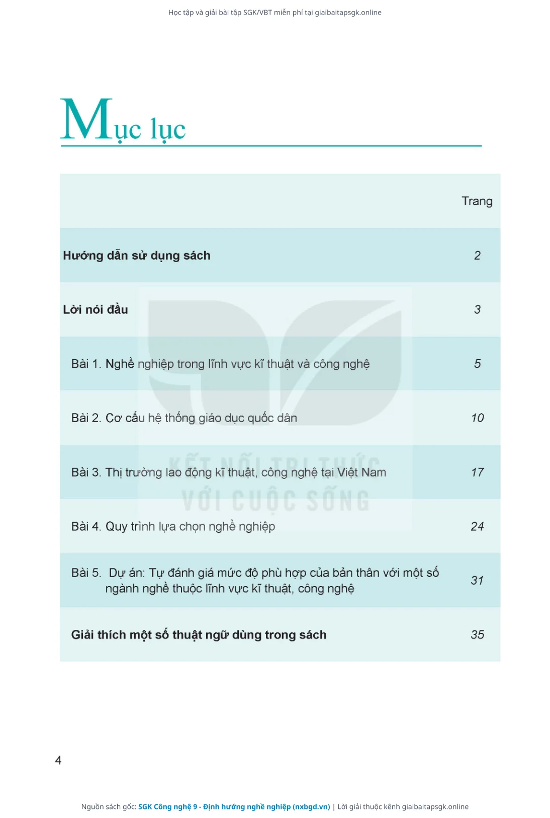 Trang 5 sách giáo khoa SGK Công nghệ 9 - Định hướng nghề nghiệp bản chuẩn