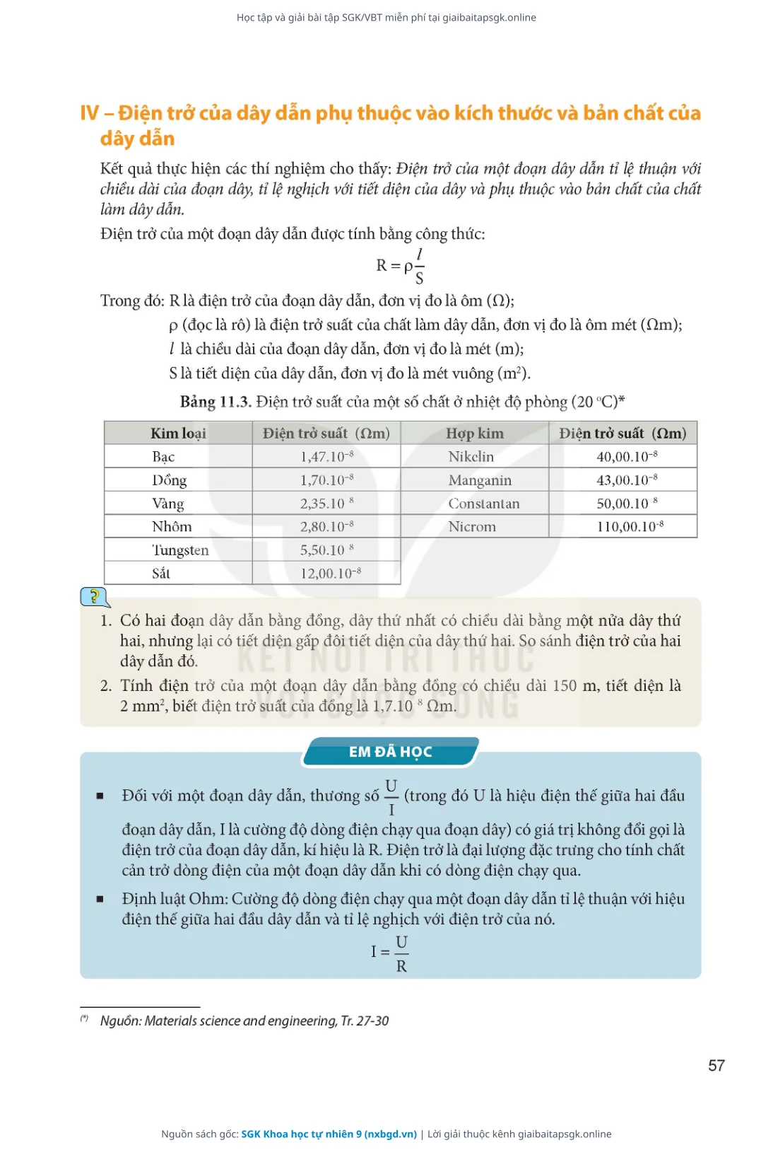 Trang 58 sách giáo khoa SGK Khoa học tự nhiên 9 thu nhỏ